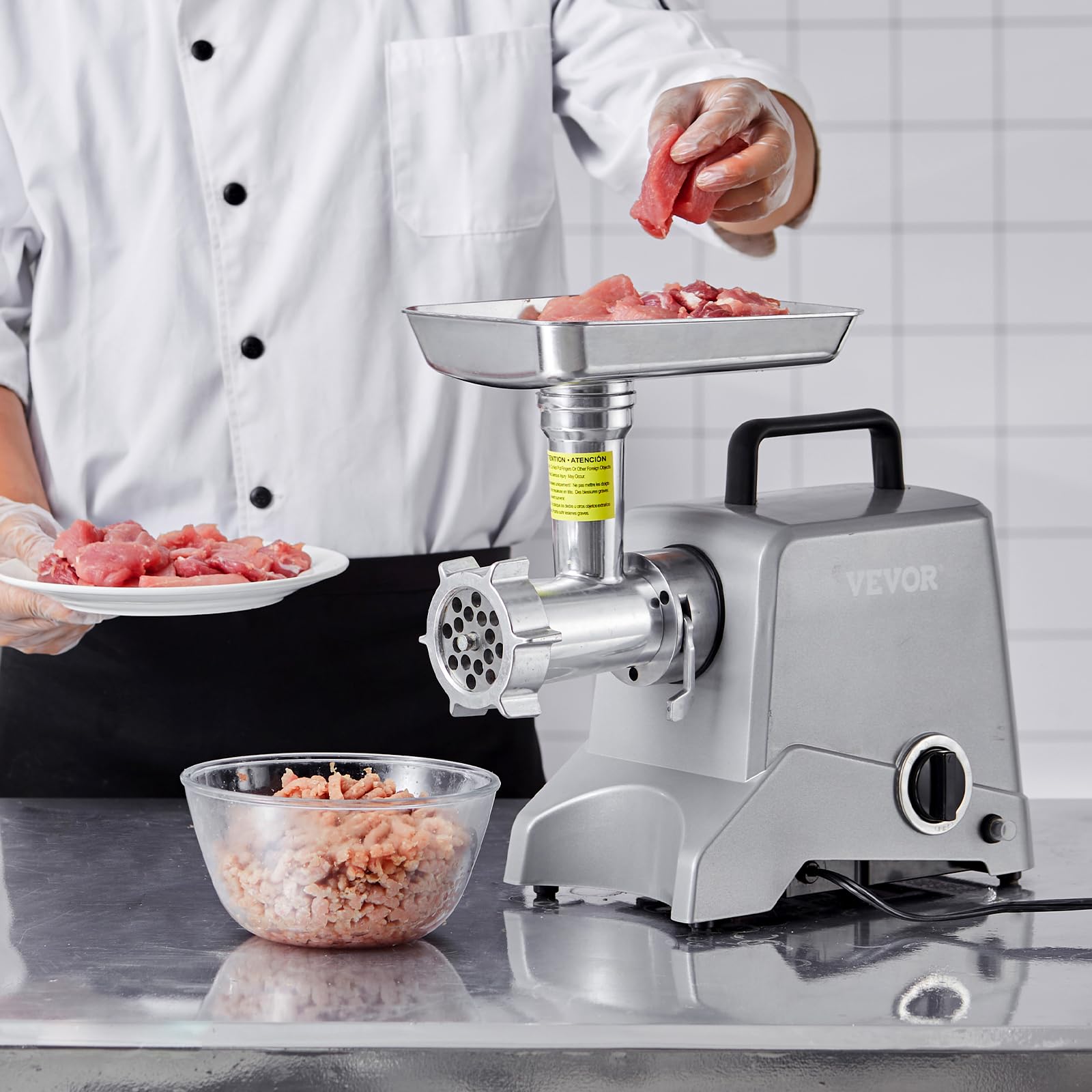VEVOR Picadora de Carne 575 W Máximo 800 W Picadora Eléctrica Multifunción 2,27 kg/min con Cuchilla Placa de Molienda Picadora de Carne Comercial para Picar Rápidamente Carne Pollo Cebolla Ajo