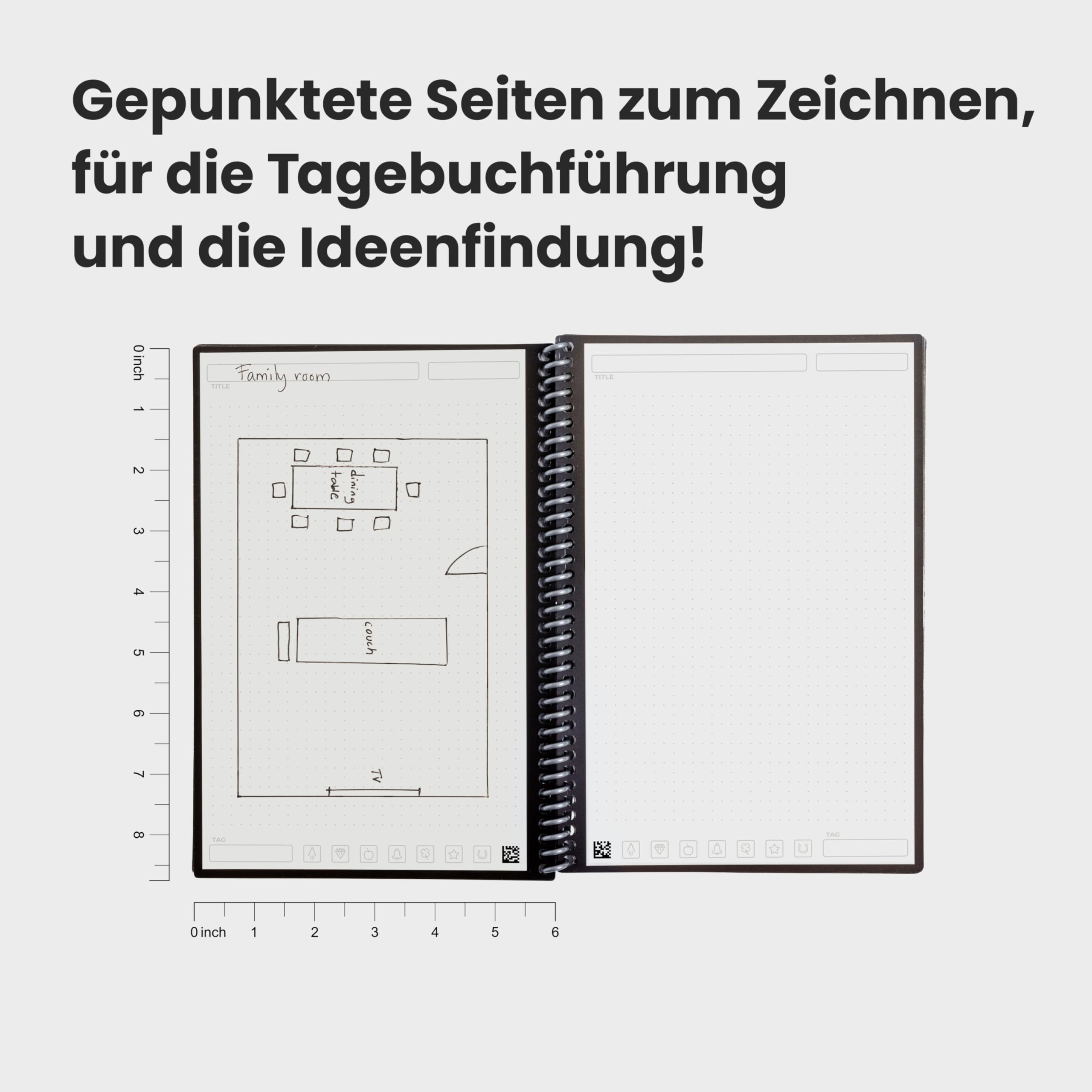 Rocketbook Core wiederverwendbares Spiral-Notizbuch, Format 15 cm x 22,4 cm, Schwarz – gepunktete Seiten, App-Konnektivität, löschbar, robuster Einband, ideal für Schule, Arbeit und kreative Projekte