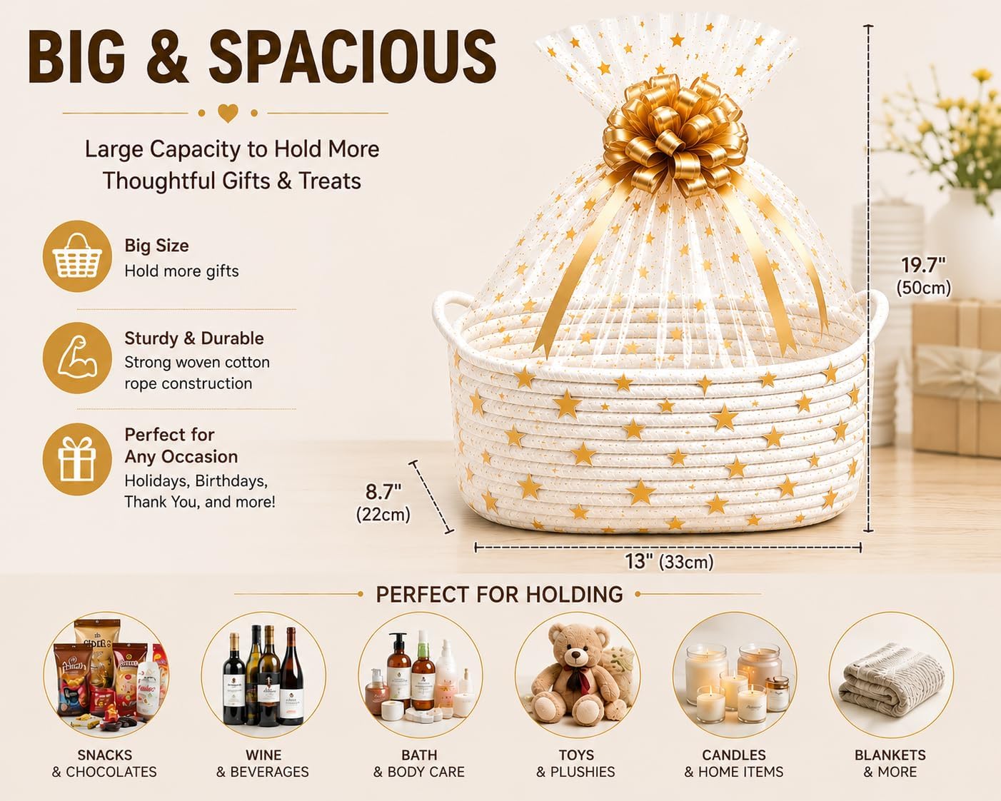 Large Empty Gift Basket Set – Includes Big Woven Basket, Gift Wrap, Confetti & Greeting Card, Ideal for Bridal Shower, Baby Shower & Party Gifting image 3