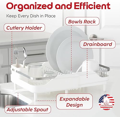 Miniatura 4 de Better Houseware Escurridor expandible de acero inoxidable que ahorra espacio para encimera de cocina con escurridor y soporte desmontable para