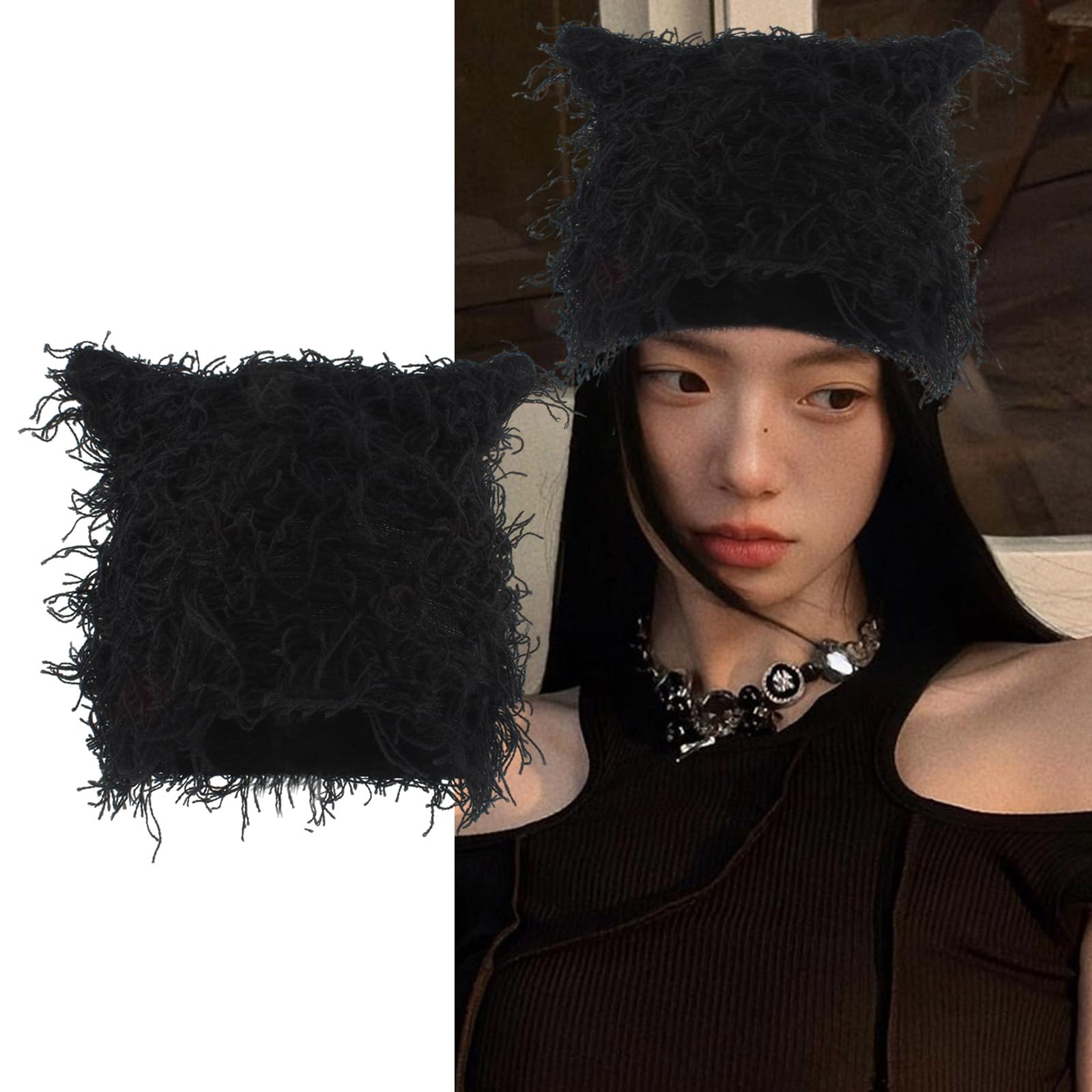 Cats Ear Hat for Female Male Outdoor Activity Hat Adult Casual Wear Thick Warm Skull Hat Winter Outdoor Sport Skiing Hat Black