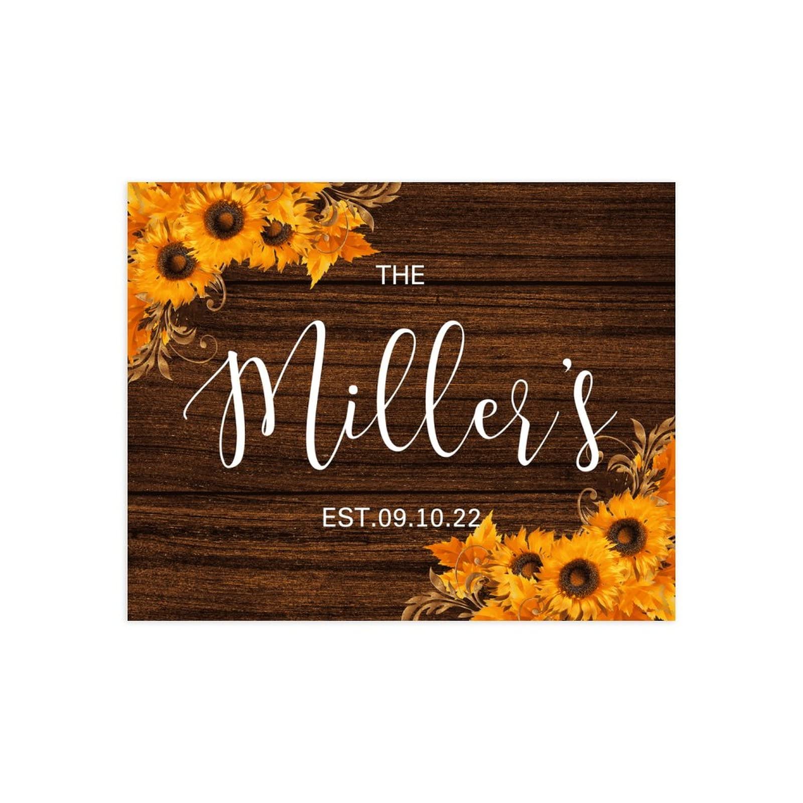 Panneau en grain de bois jaune tournesol pour mariage avec inscription « Welcome To Our Wedding » Fabriqué sur mesure à n'importe quelle date Parfait pour les fêtes prénuptiales, les mariages,