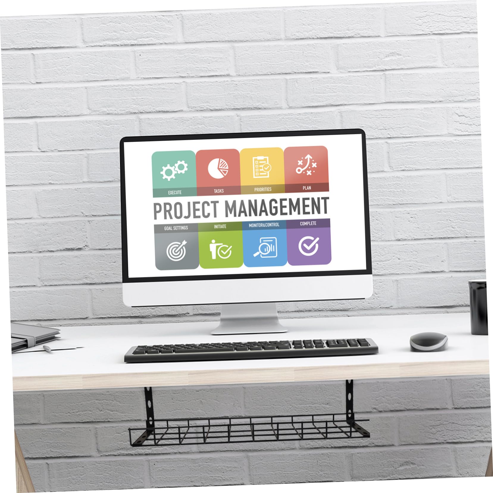Organisateur de Câbles sous Bureau Fer Robuste Rangement et Gestion Câbles Plateau de Rangement pour Prises et Électriques Installation Facile pour Bureau Noir