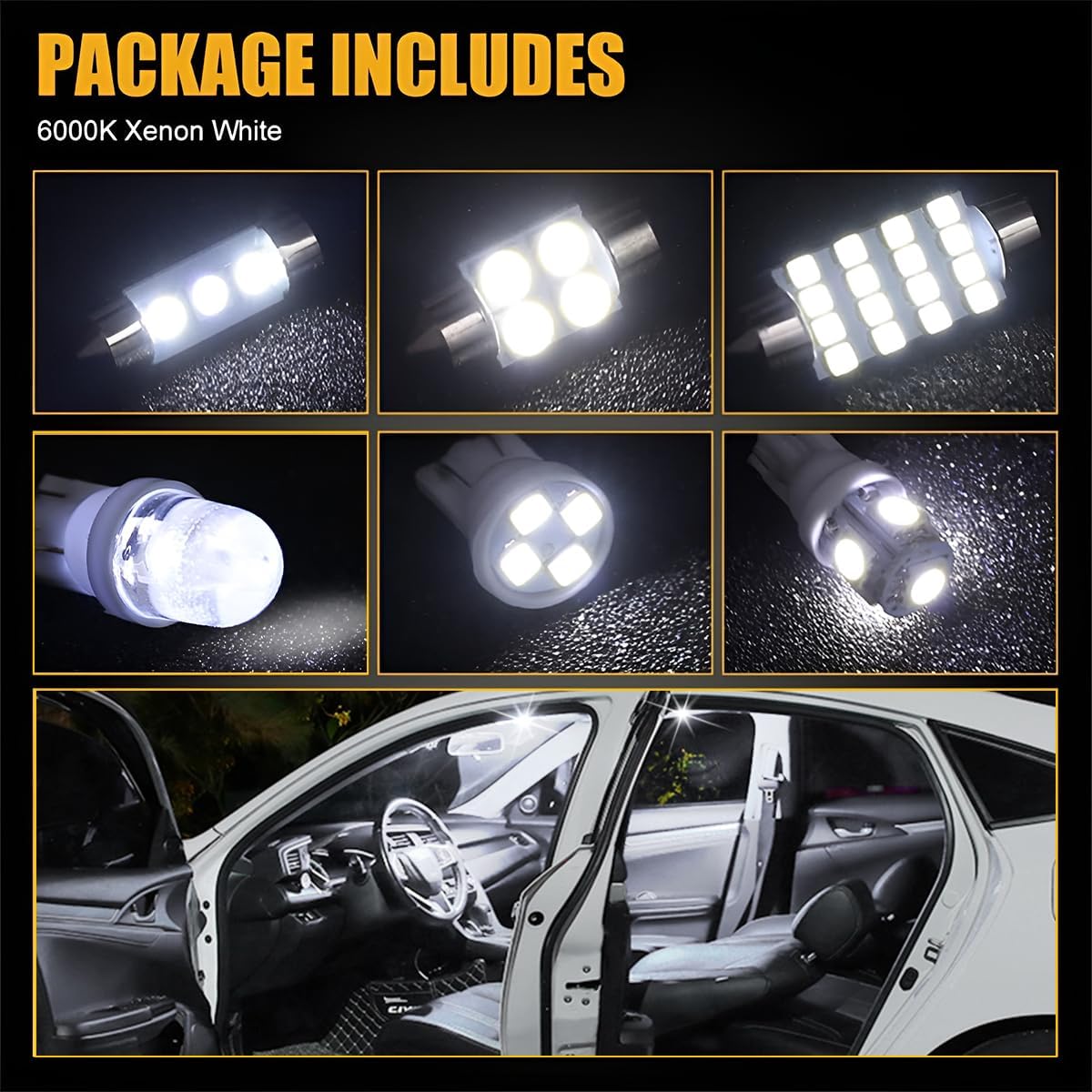 HZEL 42PCS Car Interior LED Light Kit, DE3175 T10 31mm 41mm 194 LED Bulb Dome Map Door Light Set, High-Brightness Auto Interior Tail Cab License Plate Bulb Kit, Universal for Most Vehicles image 2