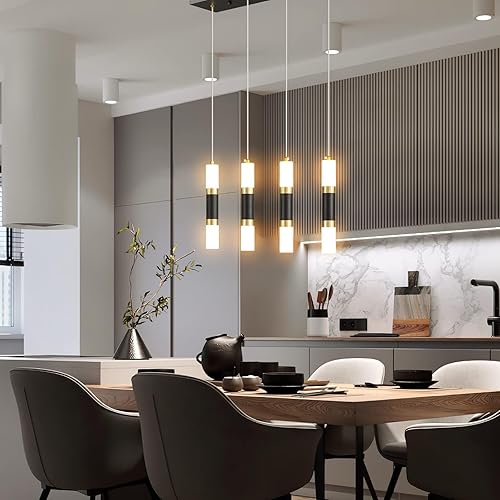 Miniatura 4 de Lámpara colgante moderna de 4 luces para isla de cocina, regulable, LED, negro, mini luces colgantes, comedor, cocina, color negro y dorado