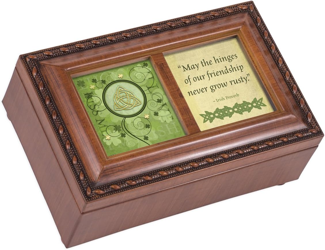 Cottage Garden May The Hinges Irish Proverb Wood Finish Small Jewelry Music Box Plays Irish Eyes Smiling