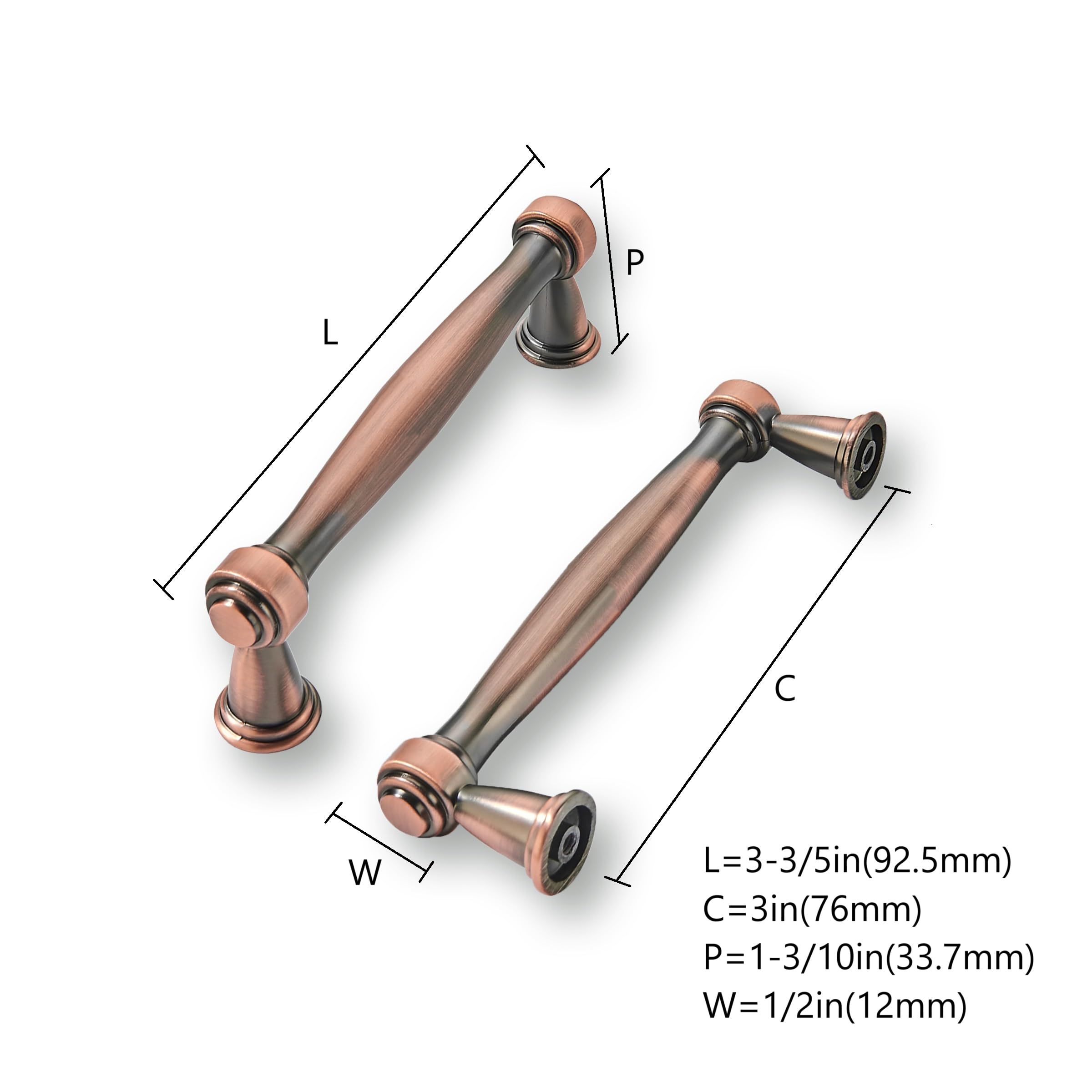 KHTUMEWARE-80212 Brushed Antique Copper Cabinet Pulls CTC 3 in (76 mm) 2-Pack in Brushed Antique Copper — KHTUMEWARE