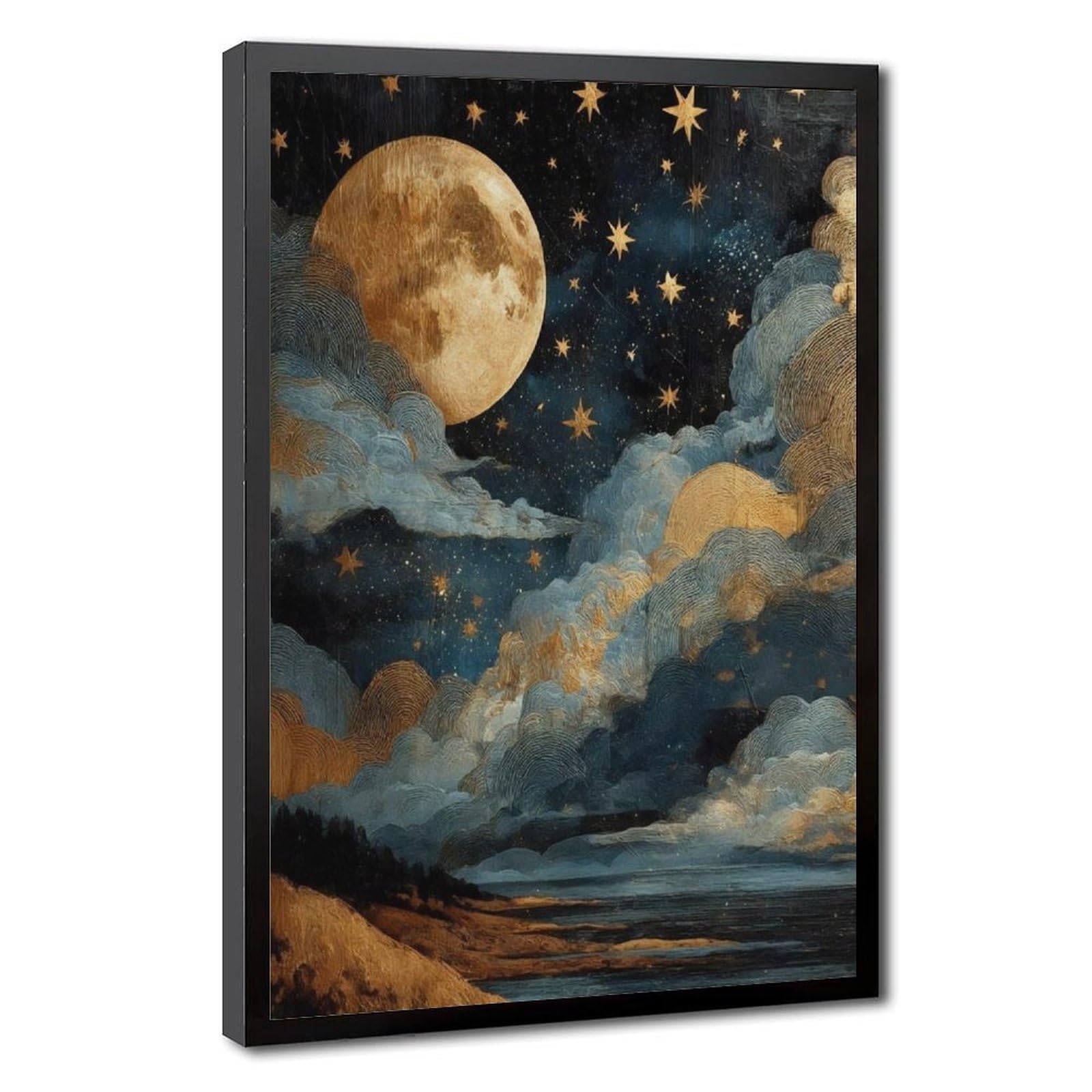 Bareronor Black Celestial Moon Canvas Poster Bedroom Decor Landscape Office Room Decor Gift 24" L X 36" W