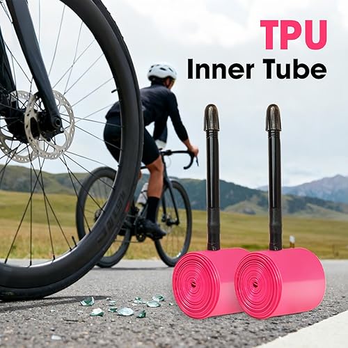 Miniatura 3 de 2-Pack TPU Inner Tubes 700Cx18-32C Ultra-Light 24g Bicycle Inner Tube with 456585mm Length Presta Valve for All Road Bikes (Includes Bike Tube Patch