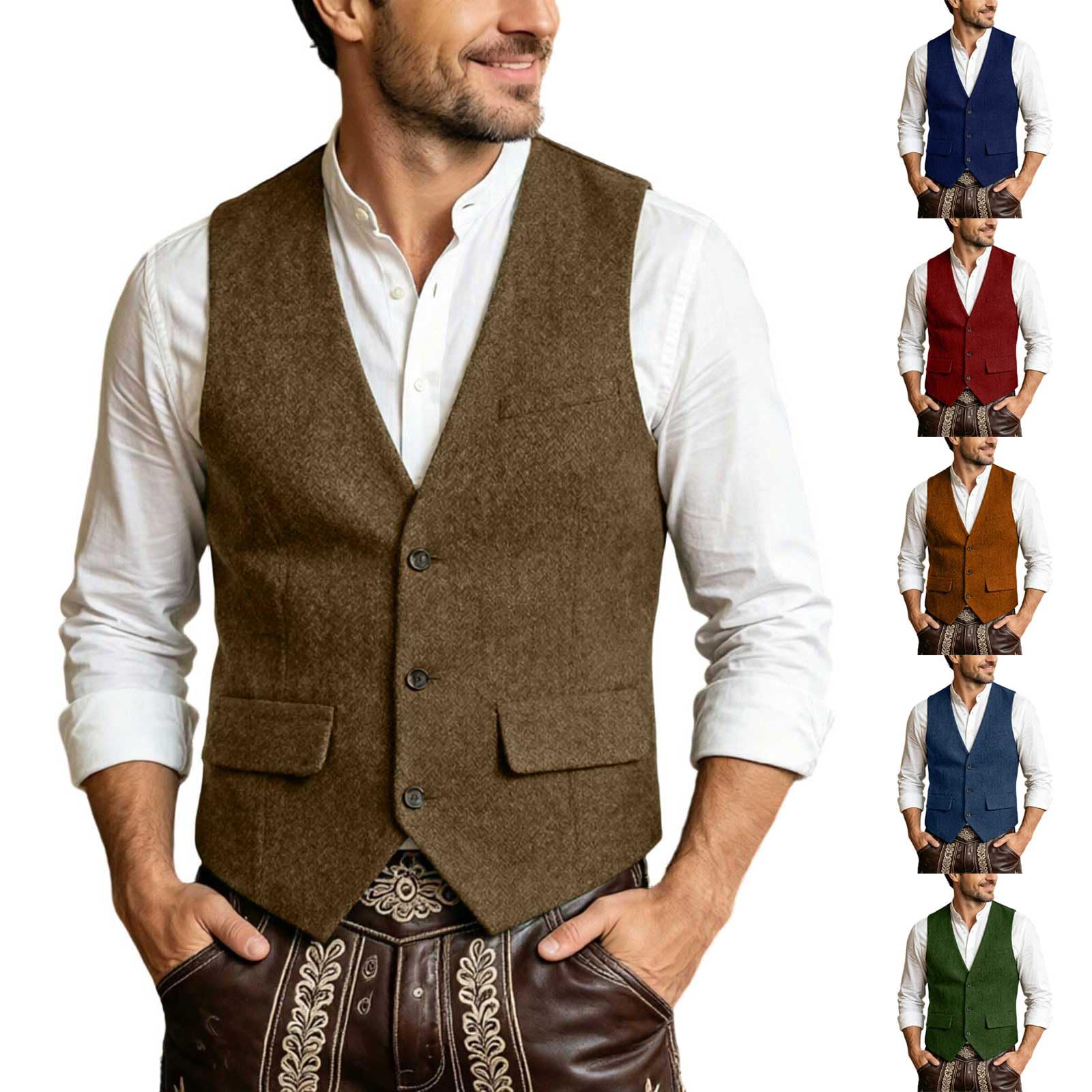 Mens Casual Vest Button Front Relaxed Fit Everyday Beer Festival