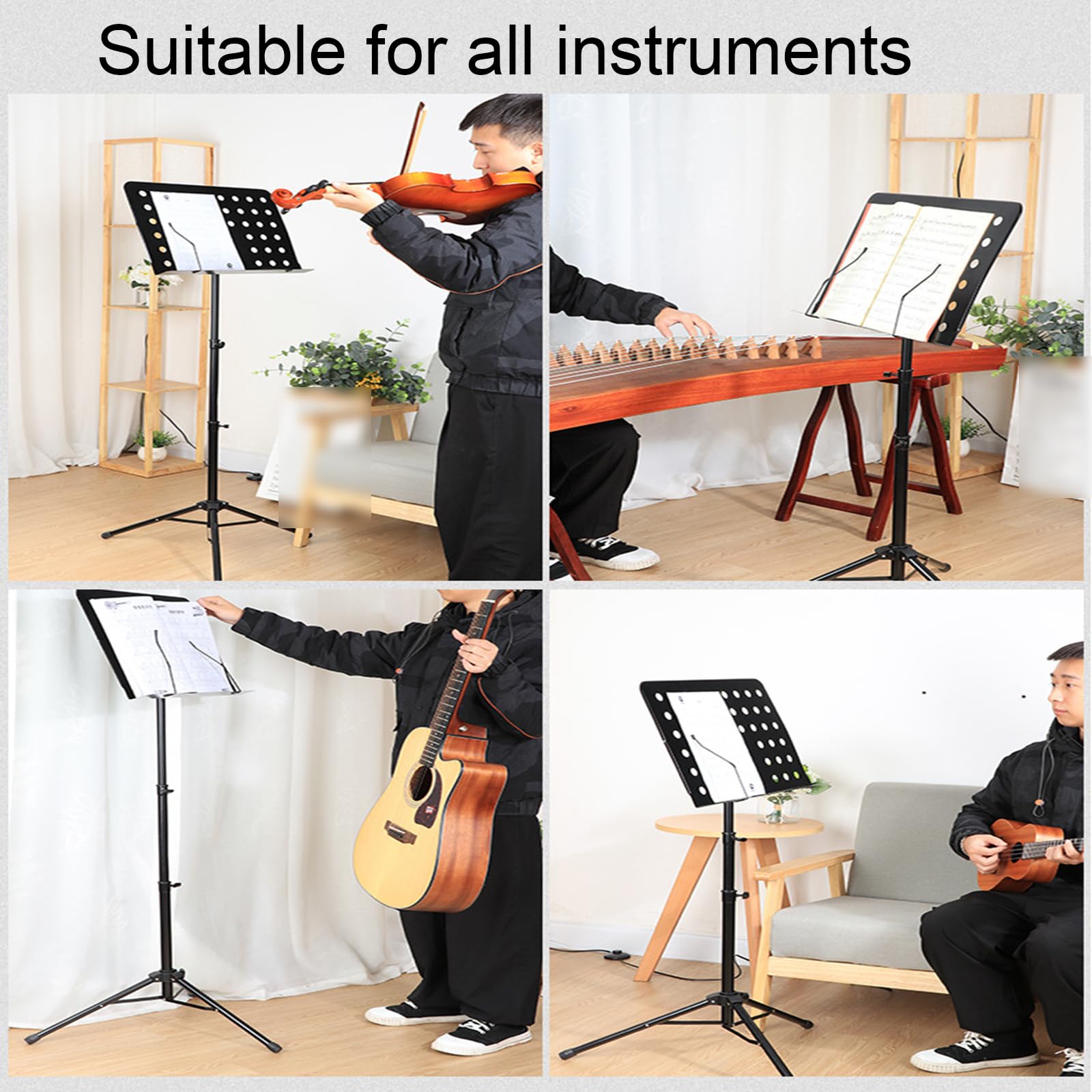 Soporte de música, portátil, trípode plegable, ajuste de panel multiángulo, adecuado para interpretaciones instrumentales
