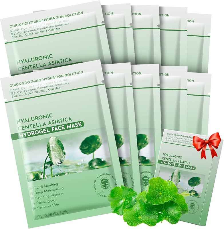 Calming Mask for Face, Centella Asiatica Calming Mask, Facial Masks with Aloe Hyaluronic Acid for Sensitive Skin,Soothing,Anti Aging Face Mask,Face Masks Skincare,Hydrating Sheet Facial Masks 10 pack