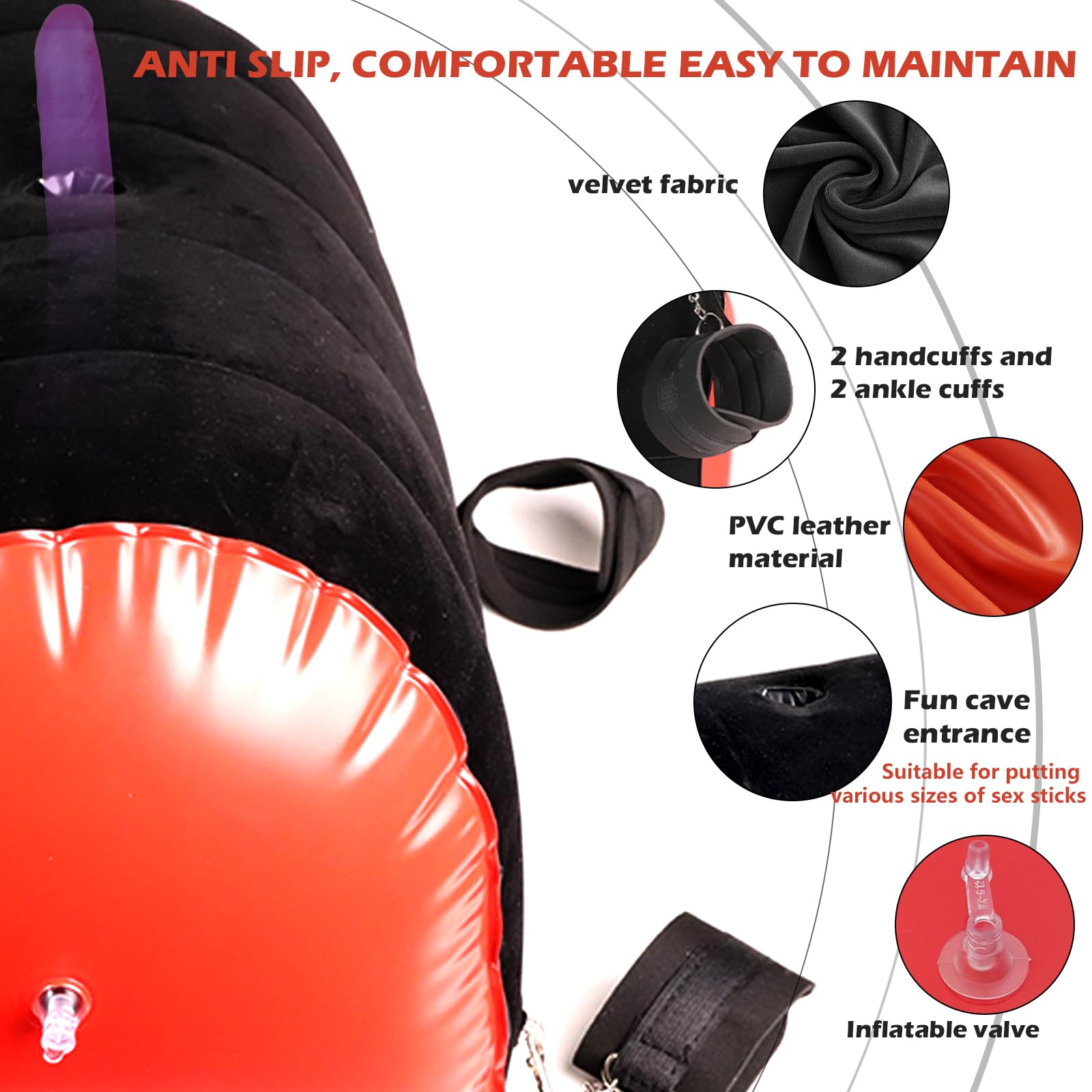 Coussin BDSM,Coussin Support pour Gode Kit de liens avec menottes pour poignets et cuisses,novateur pour femmes et couples,Coussin gonflable,Multifonctionnel Jouets Sexuels