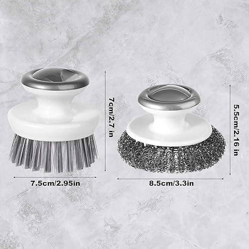 Miniatura 2 de Estropajo de platos con asa, cepillo de lana y alambre de acero inoxidable para limpiar tazones de cocina, ollas, sartenes (gris)