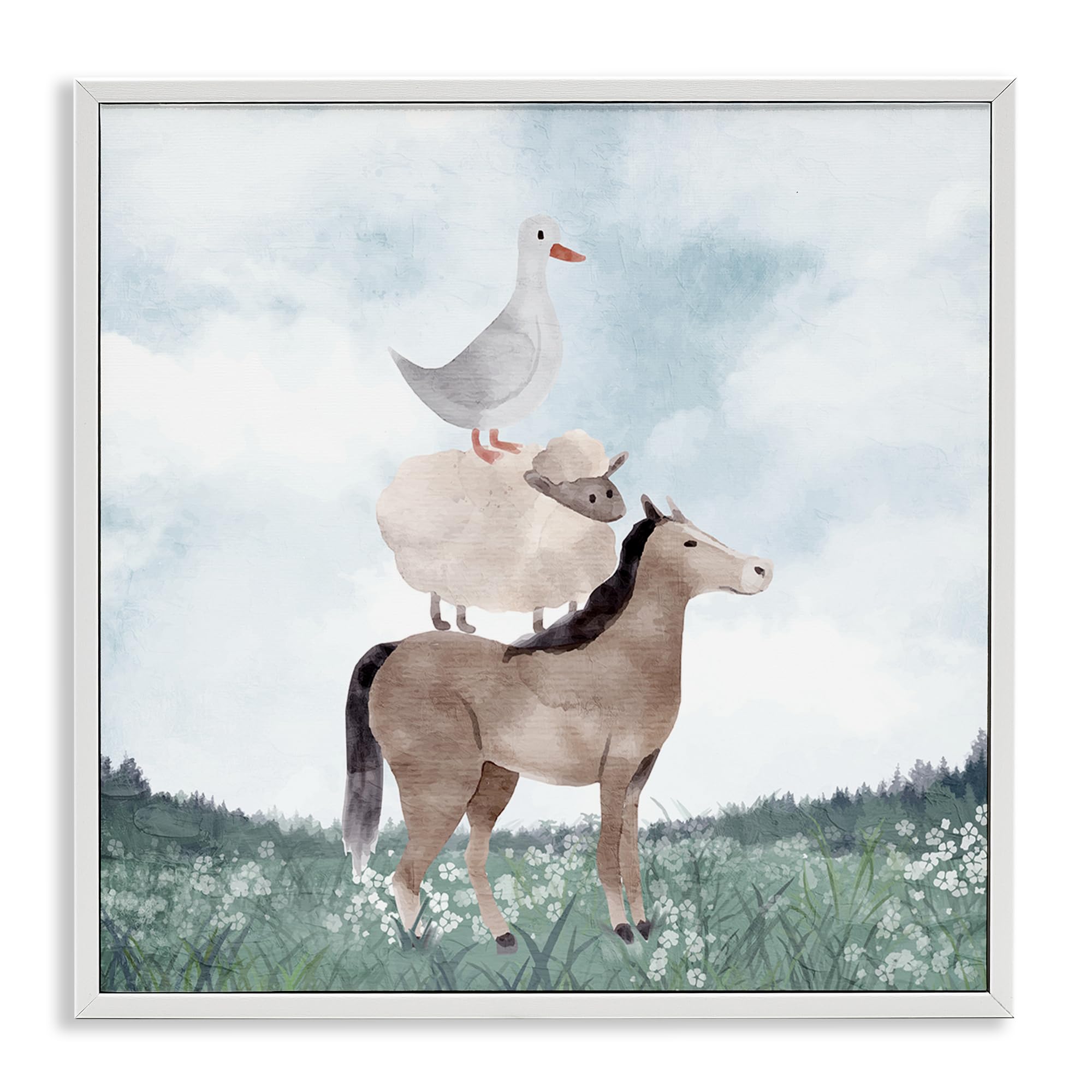 Stupell Industries Coastal White (Textured) 'Muted Blue Sky Farm'| Framed Giclee Art