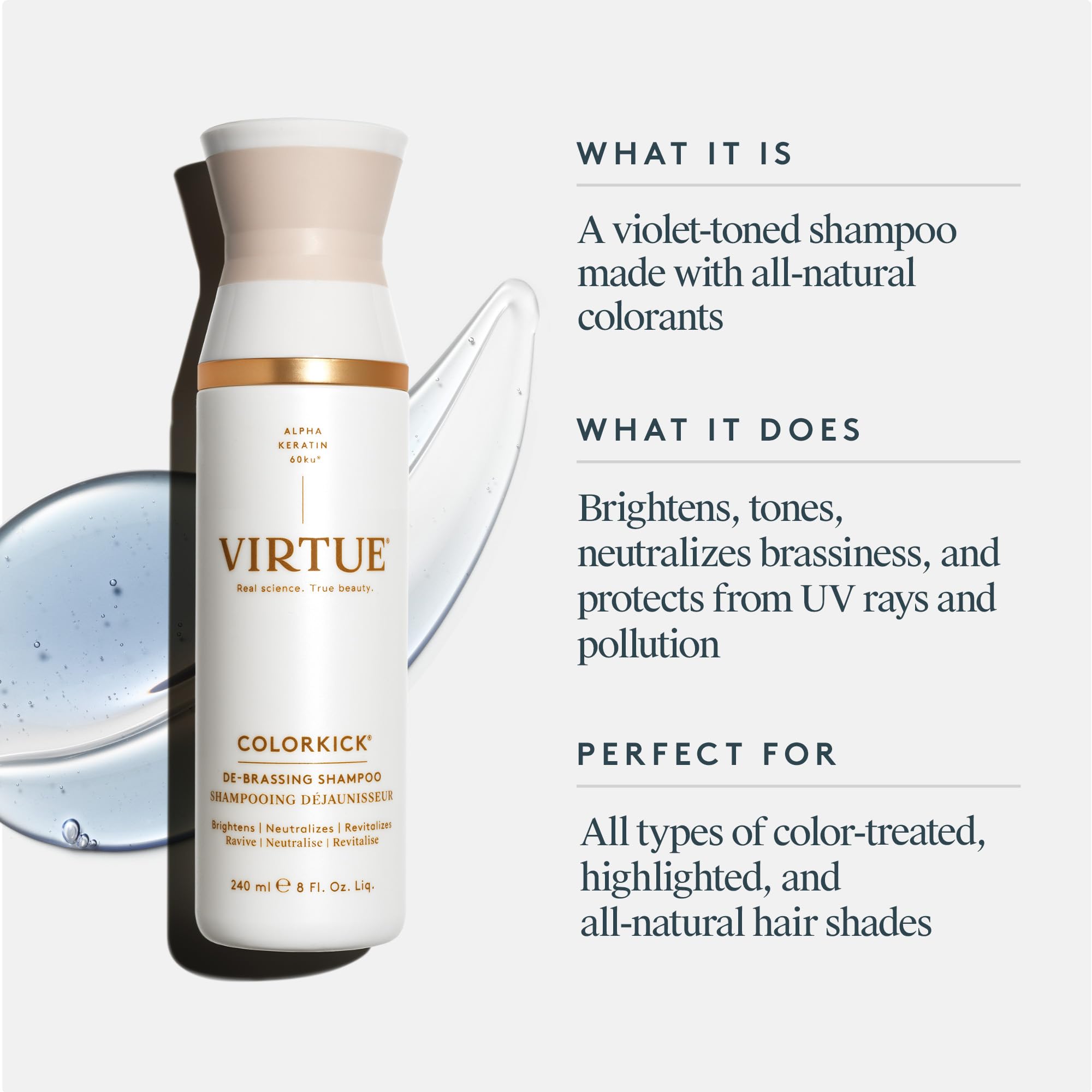 VIRTUE ColorKick Purple Shampoo, De-Brassing Toner, 8 Fl Oz