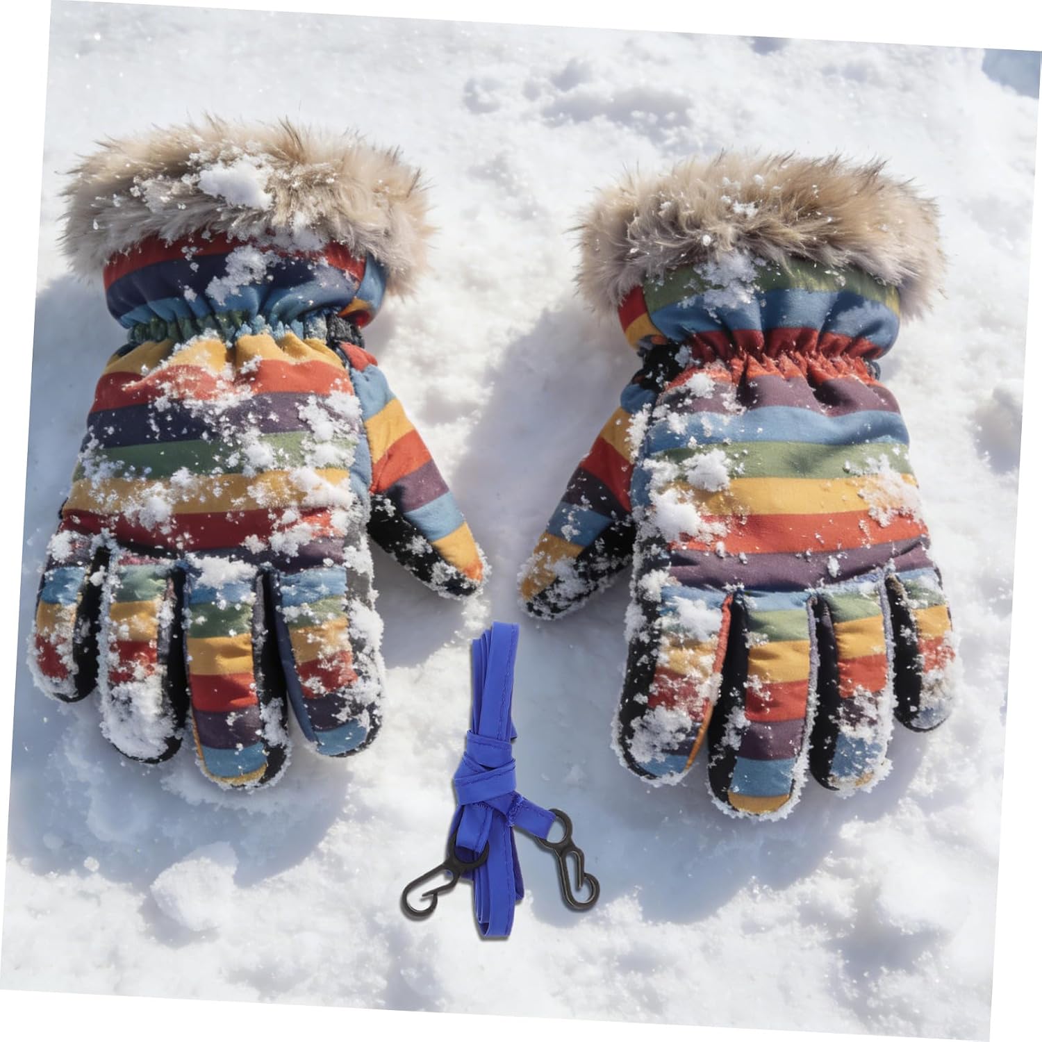 Vaguelly 4pcs Ski Glove Clips with Anti-Lost Mitten Lanyards, Sturdy Winter Glove Holder Strings, Suitable for Skiing and Snowboarding Outdoor Activities
