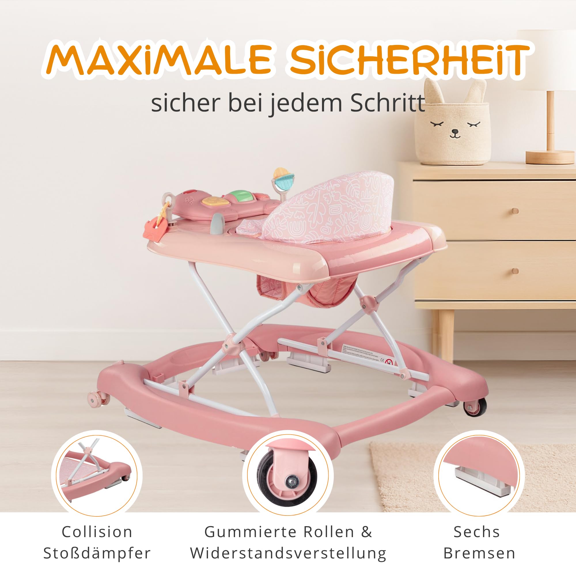 ib style® 3 in 1 loopstoel | loopwagentje | met schommelfunctie | licht