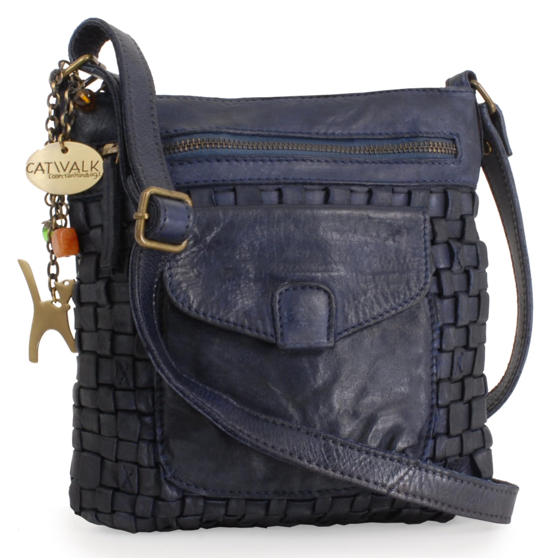 Catwalk Collection Handbags - Borsa a Tracolla Piccola in Pelle Intrecciata - Borsetta Donna - Borsa a Mano con Tracolla Regolabile - Simona