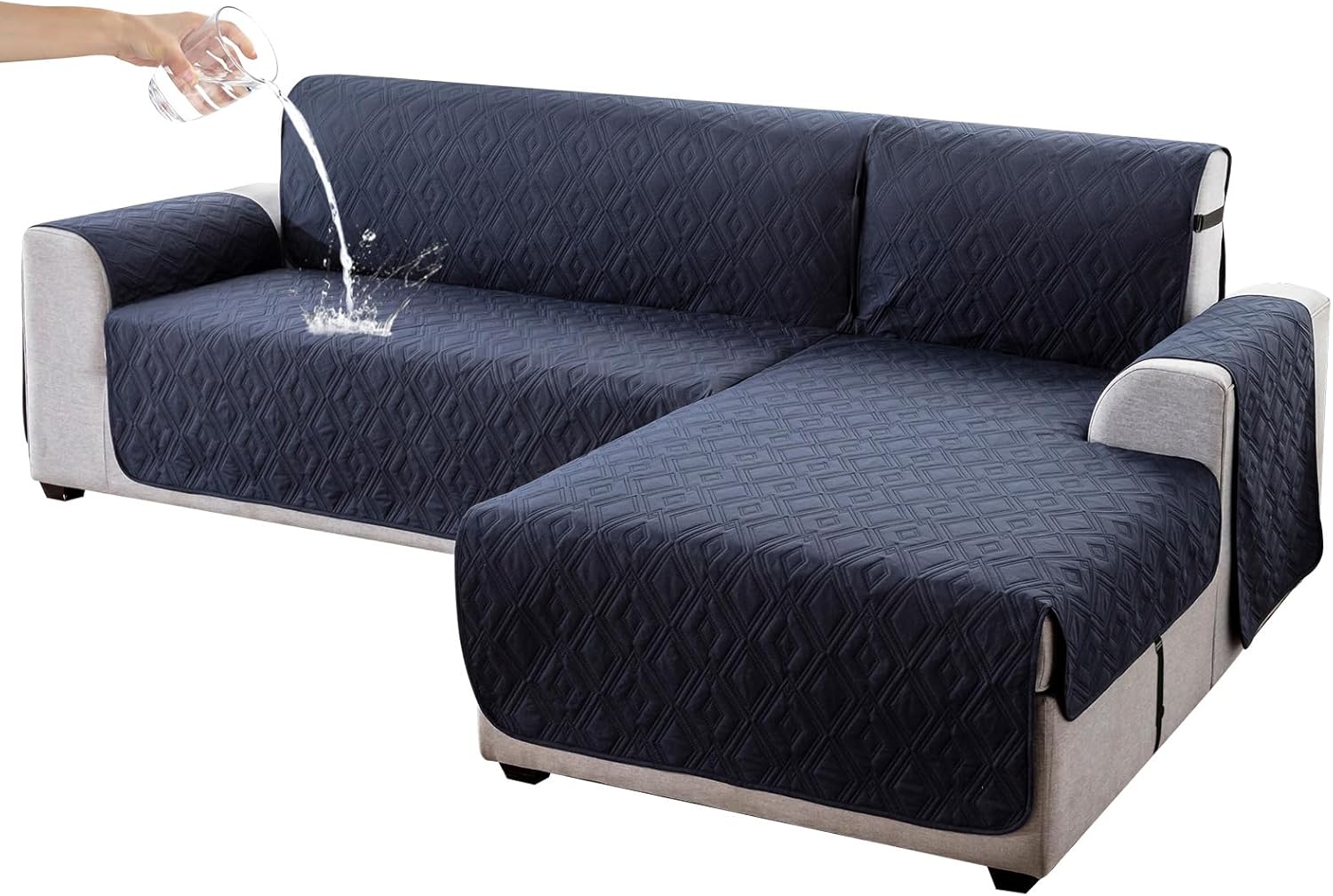 Genina Sectional Couch Covers for Dogs L Shaped Sofa Covers Chaise Lounge Cover Reversible Sofa Cover Sectional Furniture Protector for Pets, Kids (Navy Blue, X-Large) Navy Blue X-Large