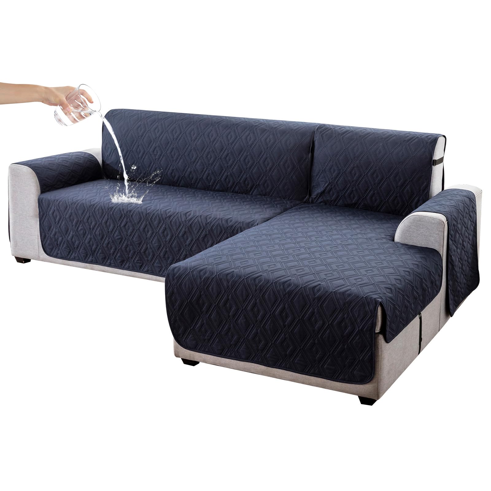 Photo 1 of Genina Sectional Couch Covers for Dogs L Shaped Sofa Covers Chaise Lounge Cover Reversible Sofa Cover Sectional Furniture Protector for Pets, Kids (Navy Blue, Small)
