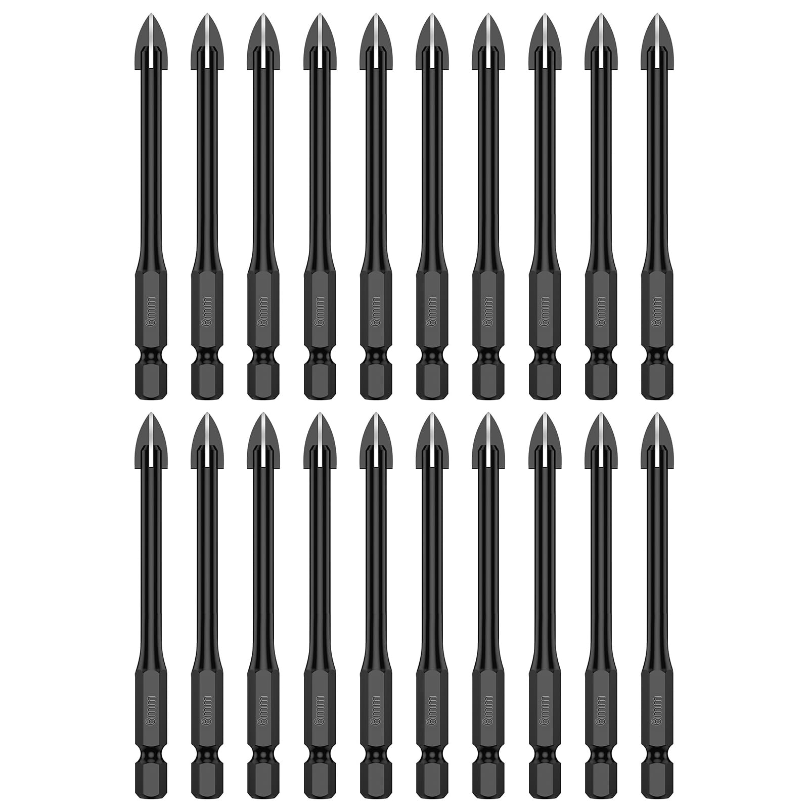 Glass and Tile Drill Bit, 6 mm Masonry Drill Bits Set 1/4 Hex Shank Concrete Drill Bit Set Porcelain Tile Drill Bits for Glass Mirrors Porcelain Concrete Brick Wall Wood Aluminium (20)