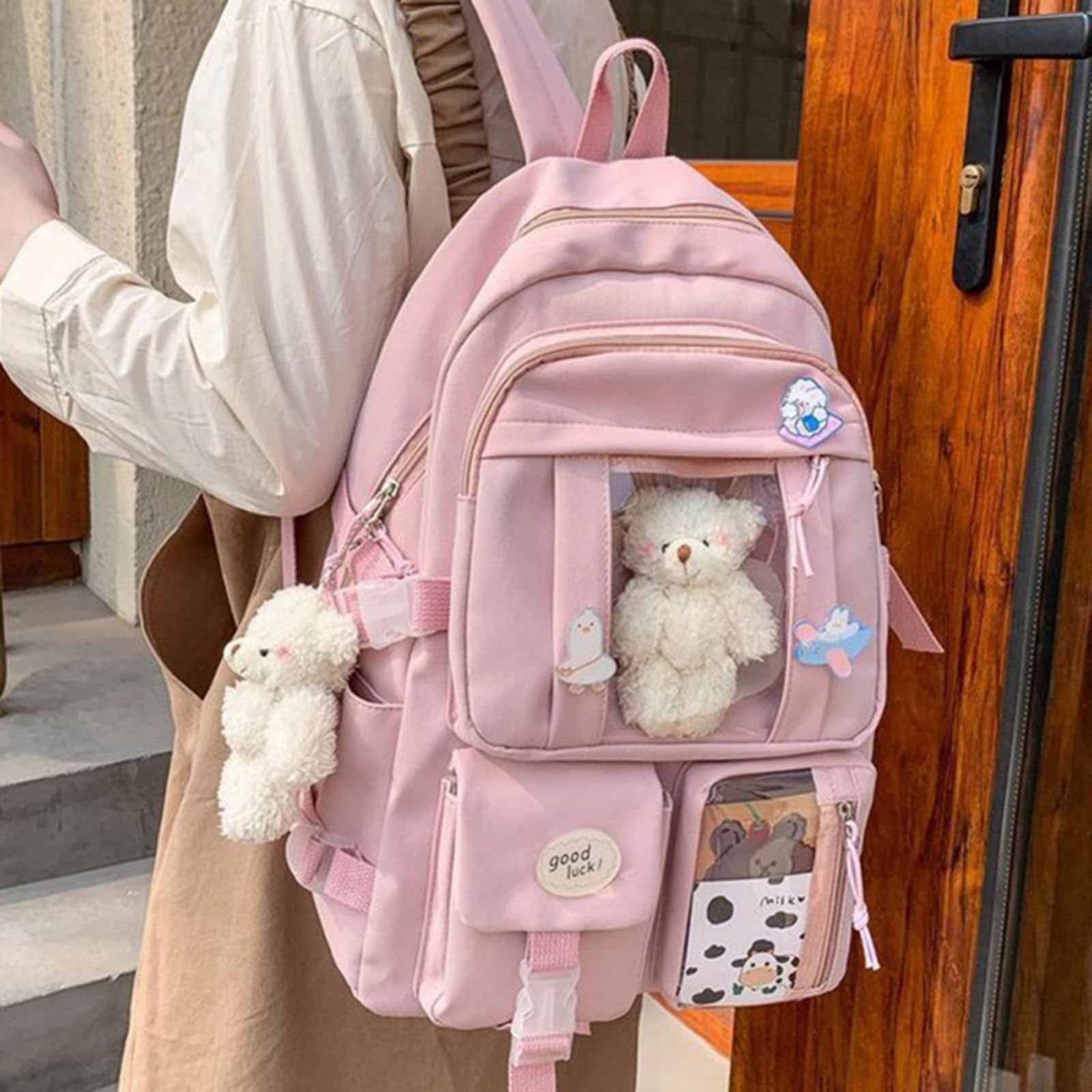 Mochila escolar Zaino Kawaii Multi-Pocket per Ragazze, di Grande capacità con Finestra Gli Studi Scolastici E Le Escursioni Giornaliere