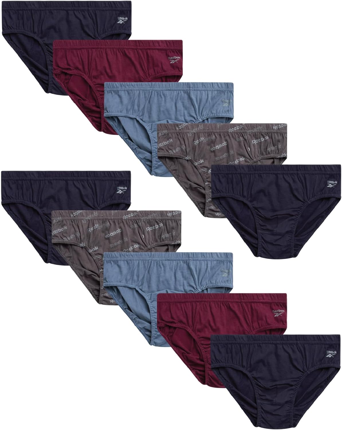 Reebok Mens Low Rise Briefs - 10 Pack Soft Low Rise Mens Underwear Tag Free Briefs with Supportive Contour Pouch
