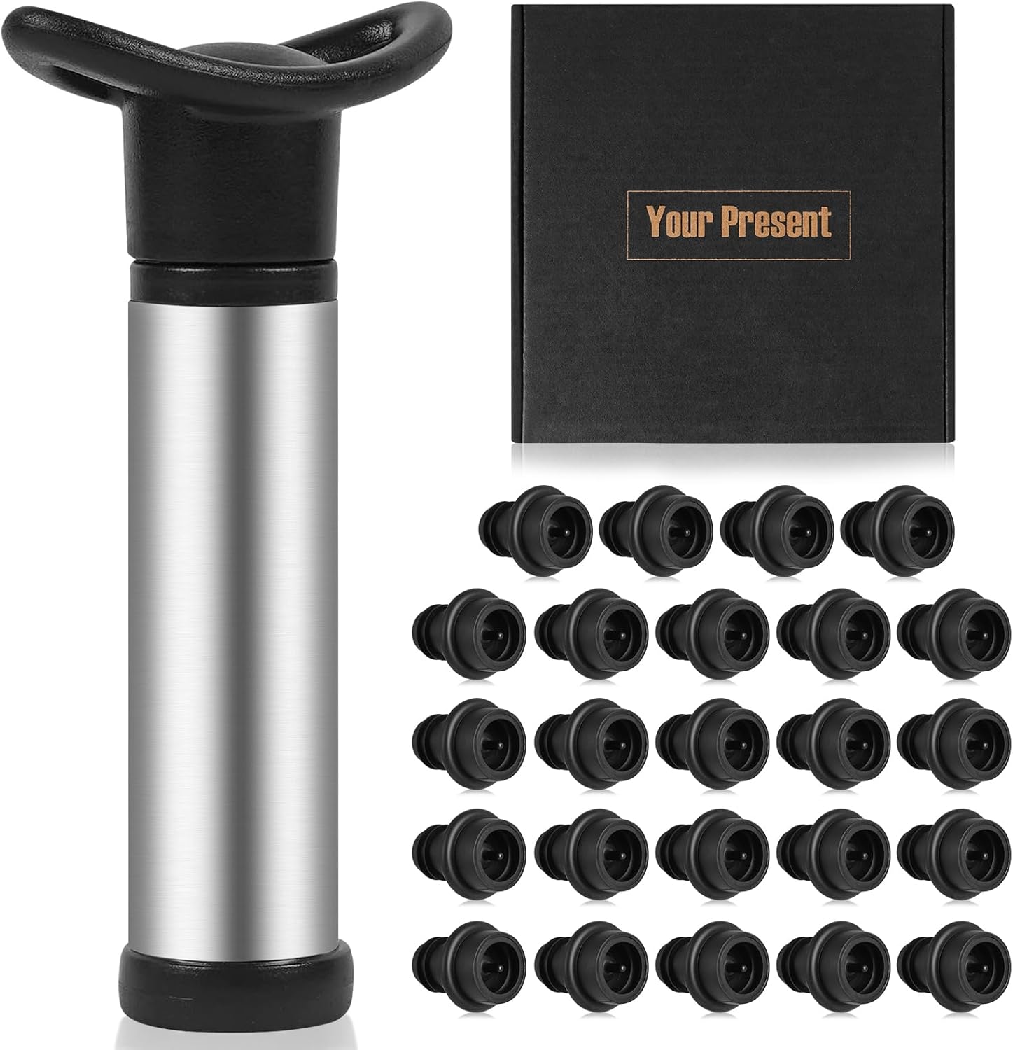 FACULX Wine Saver Vacuum Pump with 24 Stoppers, Wine Stopper & Preserver, Reusable Bottle Sealer Keeps Fresh, Ideal Accessories Gift