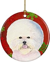 Vista 100 de Caroline's Treasures Dachshund copos de nieve rojos y verdes, adorno de cerámica de Navidad para colgar en el árbol de Navidad, decoración