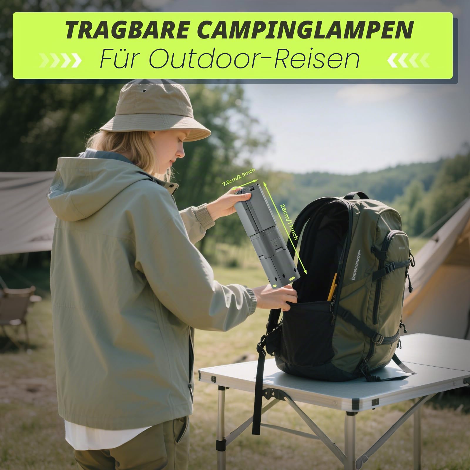 SakerPlus Teleskop Camping Laterne, 14000mAh Wiederaufladbare Campingleuchten mit Tragbarem Netzteil, Dimmbare Magnetische Zeltlampen 6000 Lumen Außenarbeitsbeleuchtung für Wandern, Camping