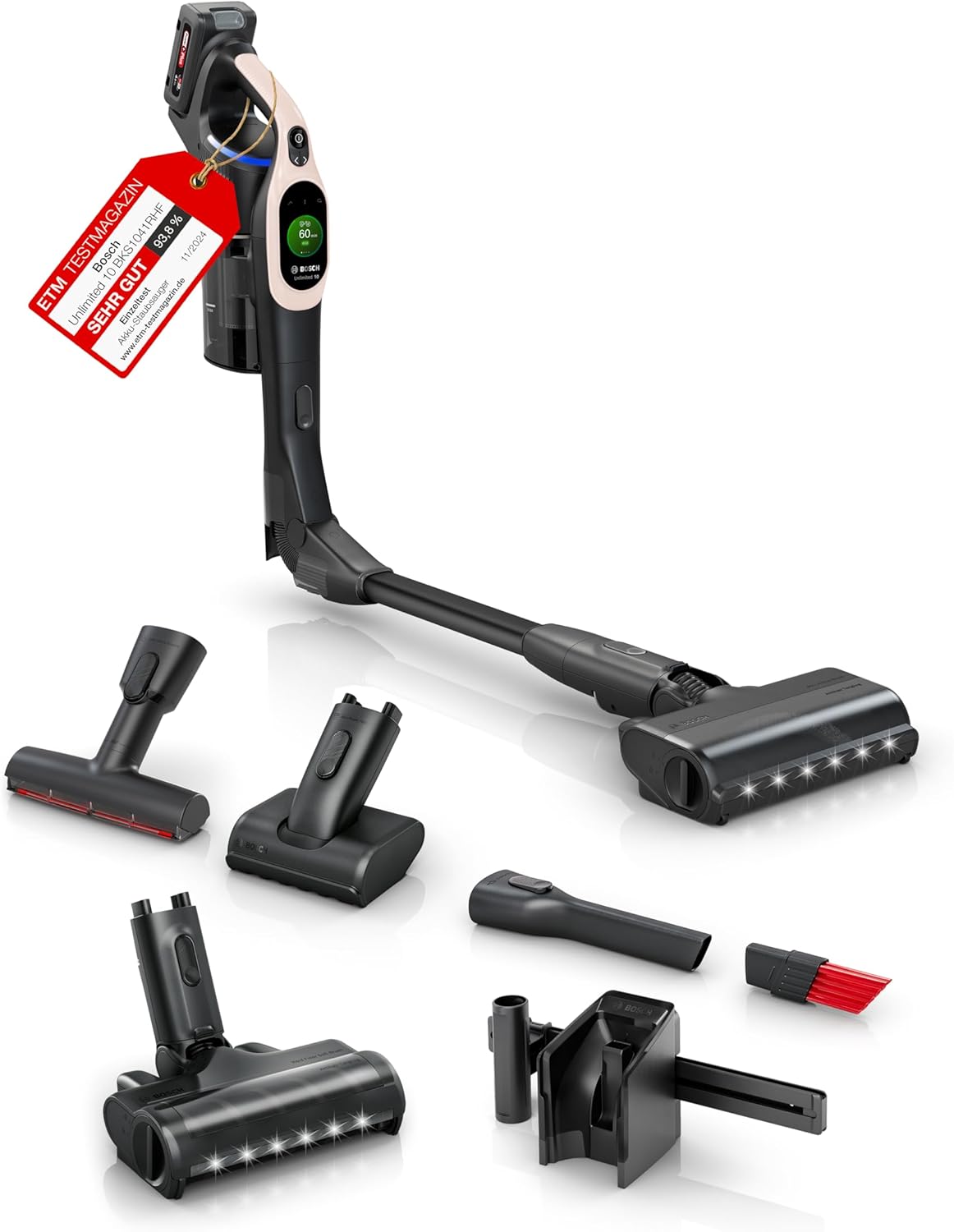 Bosch Akku-Staubsauger Unlimited 10 BKS1041RHF, kabellos, MicroClean Technology, TFT-Display, Staubkomprimierung, HEPA-Filtersystem, Knickrohr, 10 Jahre Motorgarantie, 4.0 Ah Akku, LED-Licht, rosé