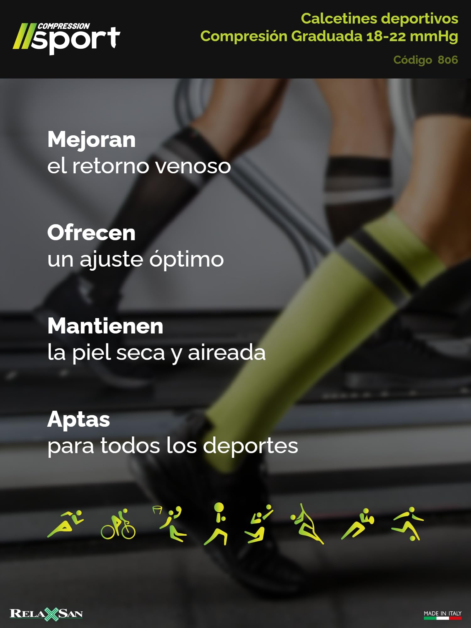Relaxsan Calcetines Deportivos Hombre y Mujer, Medias de Compresión para Deporte y Running, Made in Italy, 806