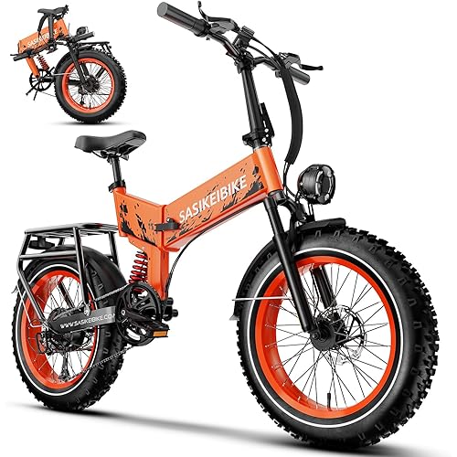 Folding 52V 20Ah Removabke Battery Electric Bike 1500W Peak Motor 20'' Fat Tire Mountain Commuter 30MPH Ebike Motorcycle Range 70 Miles UL Certified Adult Electric Dirt Bike with 7-Speed