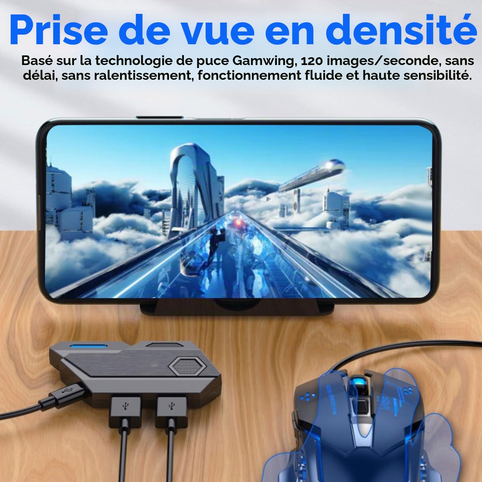 Greensen Jeu Mobile Combo, Clavier Souris Convertisseur 4 en 1 pour Jeu à Une Main avec Support Téléphone pour Charge Rapide sans Délai