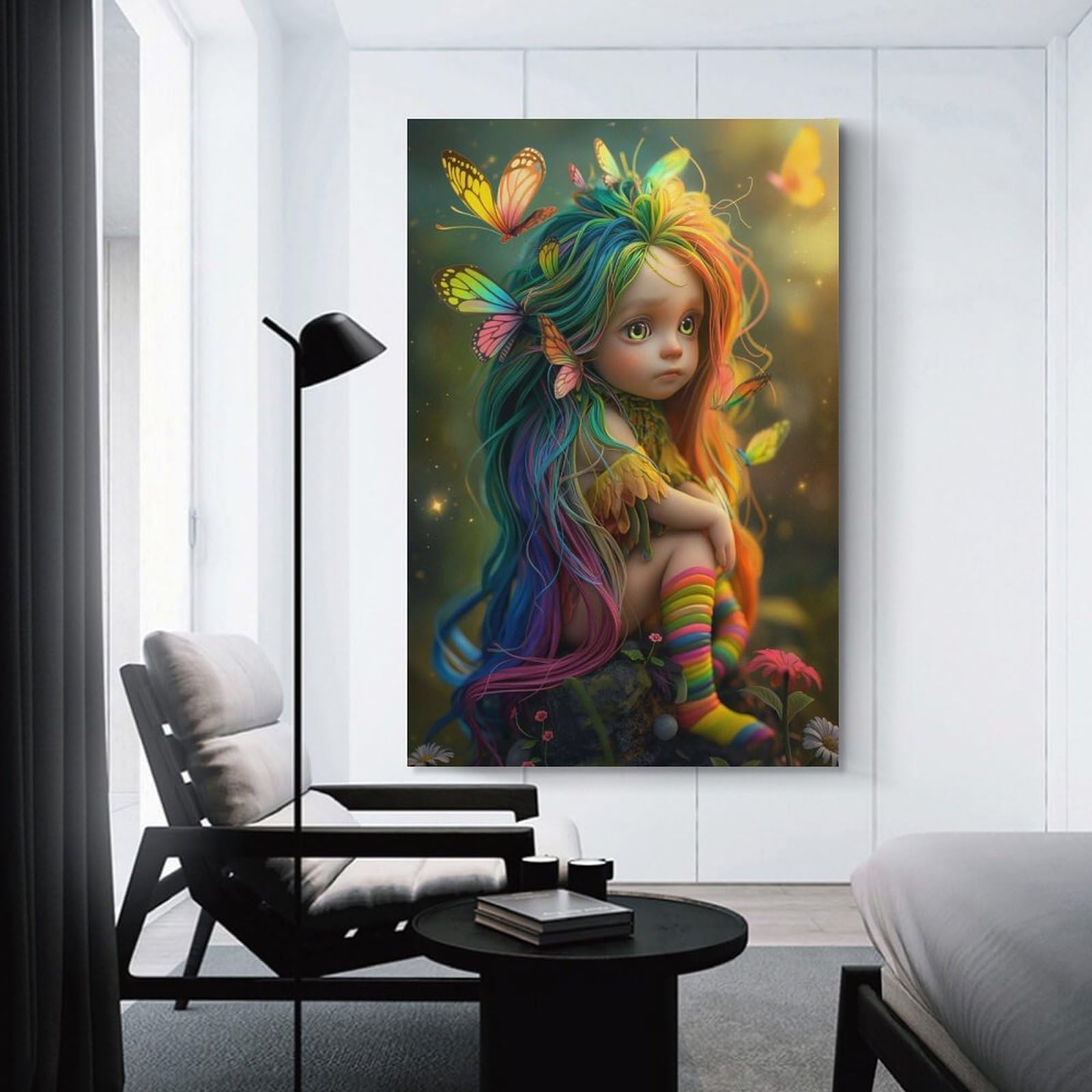 Junmoney Butterfly Fairy Canvas Art Print 12x18inch(30x45cm), for Gallery Wall Layouts in Home Or Office, Decorative Artwork with Flexible Styling
