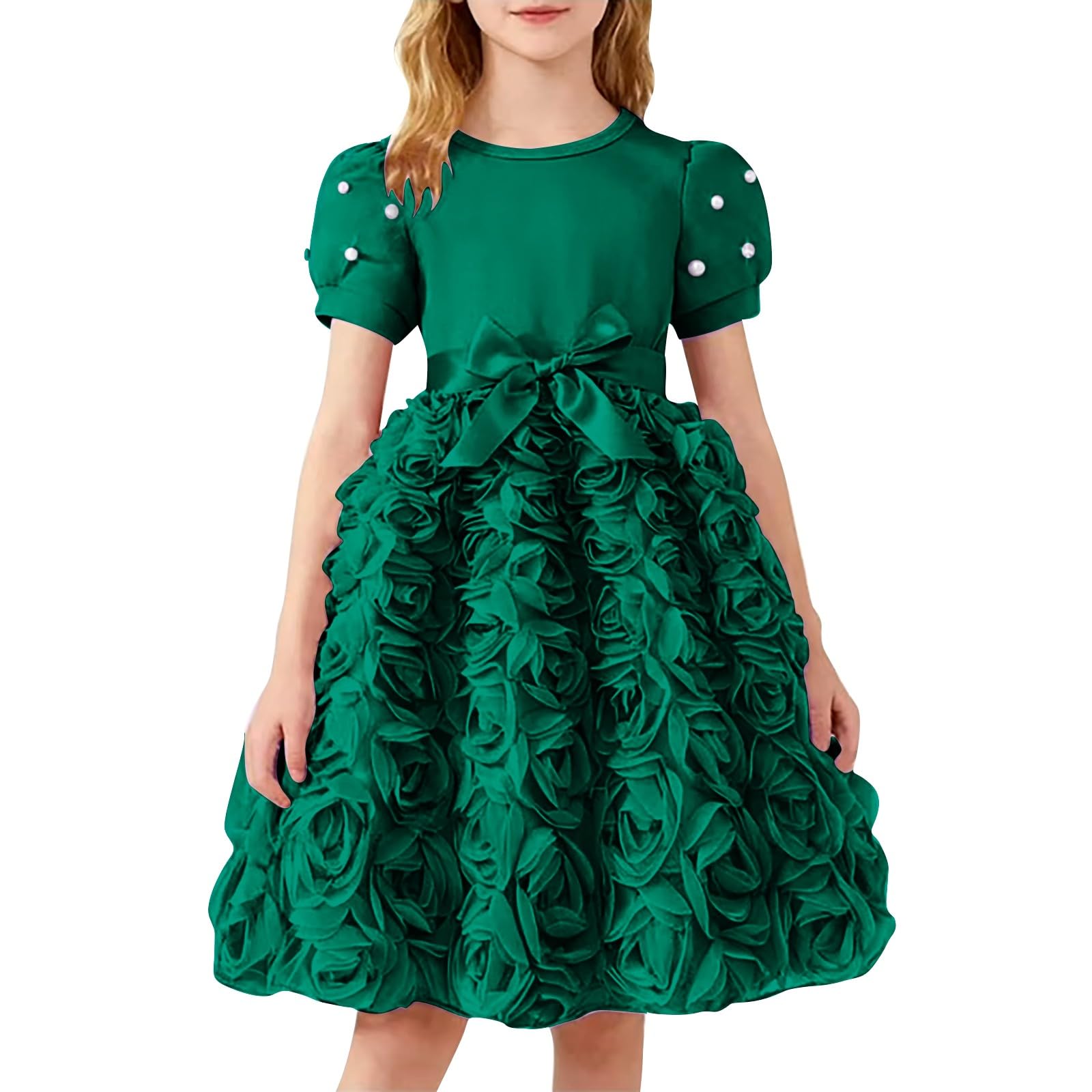 Vestido de fiesta de manga corta para niñas, cuello redondo, vestido de tutú de princesa floral, casual, verano, cumpleaños, graduación, vestido midi de tul