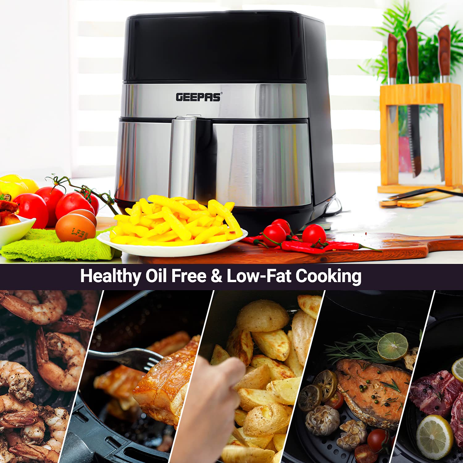 Geepas Air Fryer 1700W Hot Air Fryers, 5 Litres Electric Air Cooker