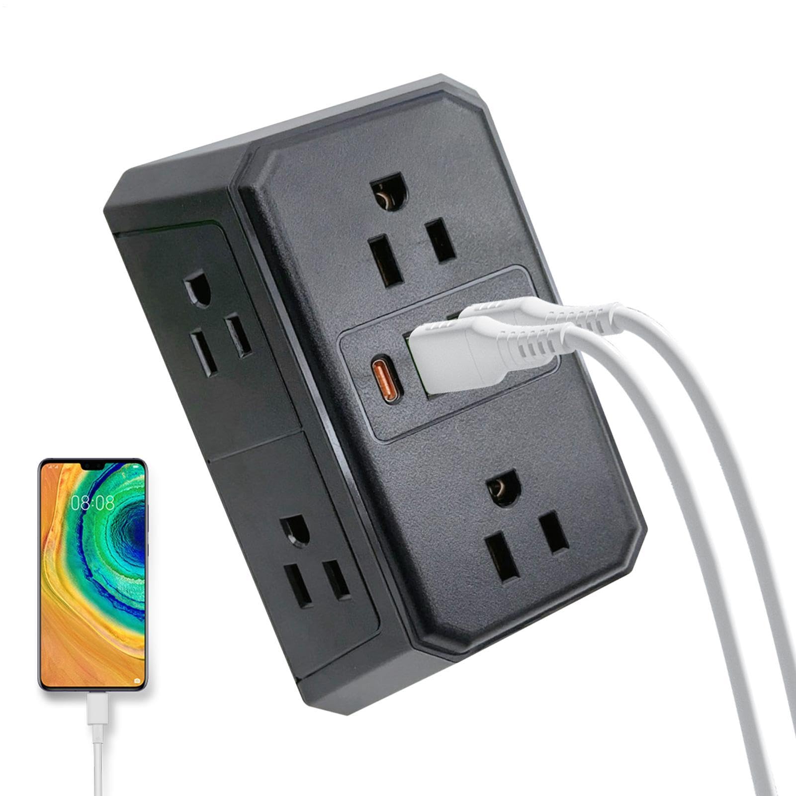 Extensor de enchufe de pared con 6 tomas múltiples y puertos USB adaptadores 8