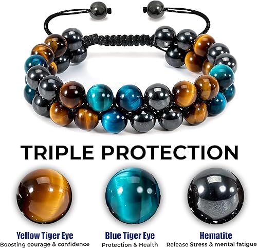 Miniatura 2 de Natural Gemstones Healing Beaded Bracelets - Blue Tiger Eye Bracelet 8MM - Protection, Anxiety Relief, Insight and Focus for Men Women