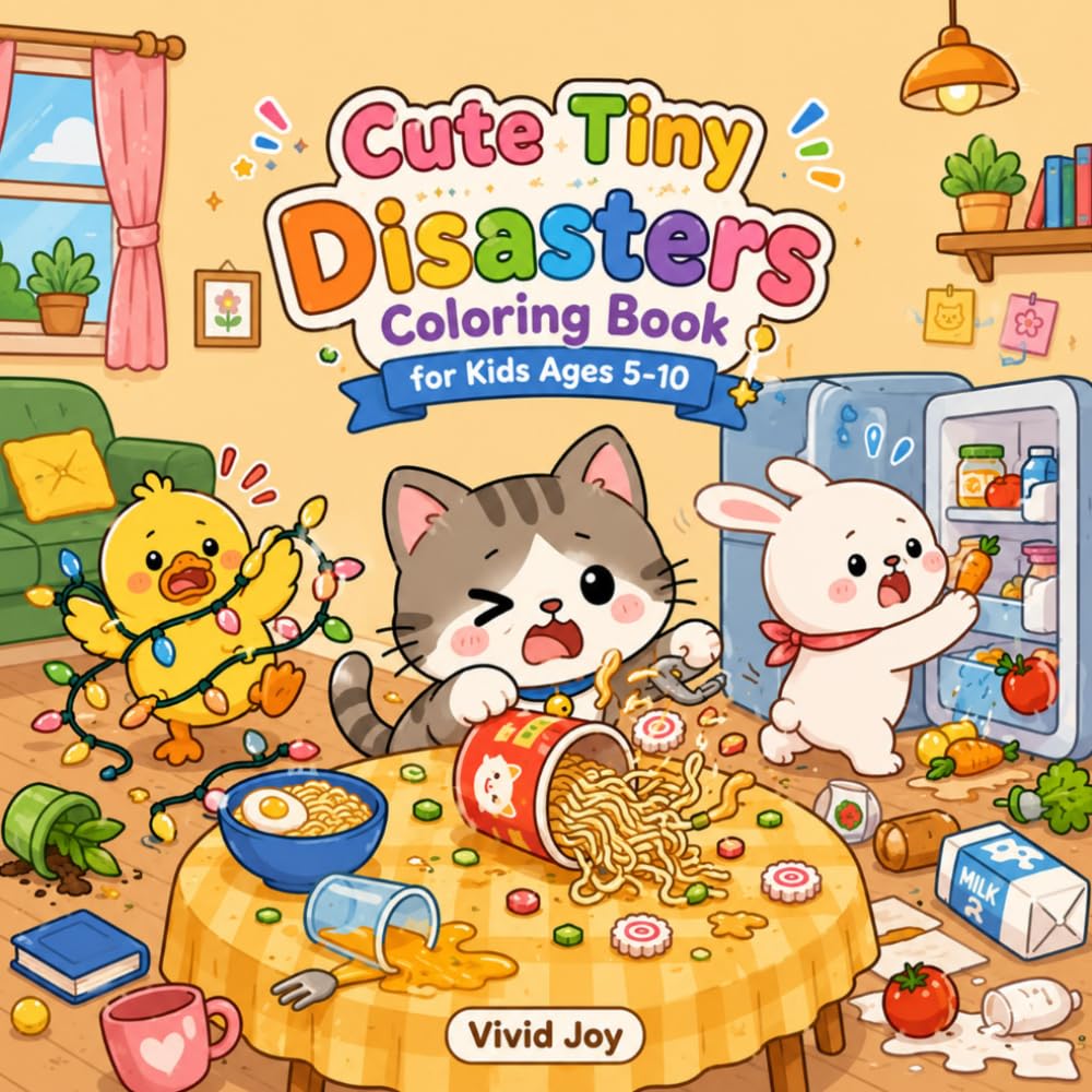 Cute Tiny Disasters Coloring Book for Kids Ages 5-10: A Cute and Funny Coloring Book Filled with Tiny Disasters, Silly Animals, Cozy Messes, and Adorable Chaos