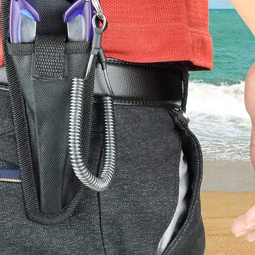 Miniatura 2 de Cordón de pesca (7 piezas) de seguridad retráctil en espiral con mosquetón y anillo dividido para alicates, navegación, herramientas (negro)