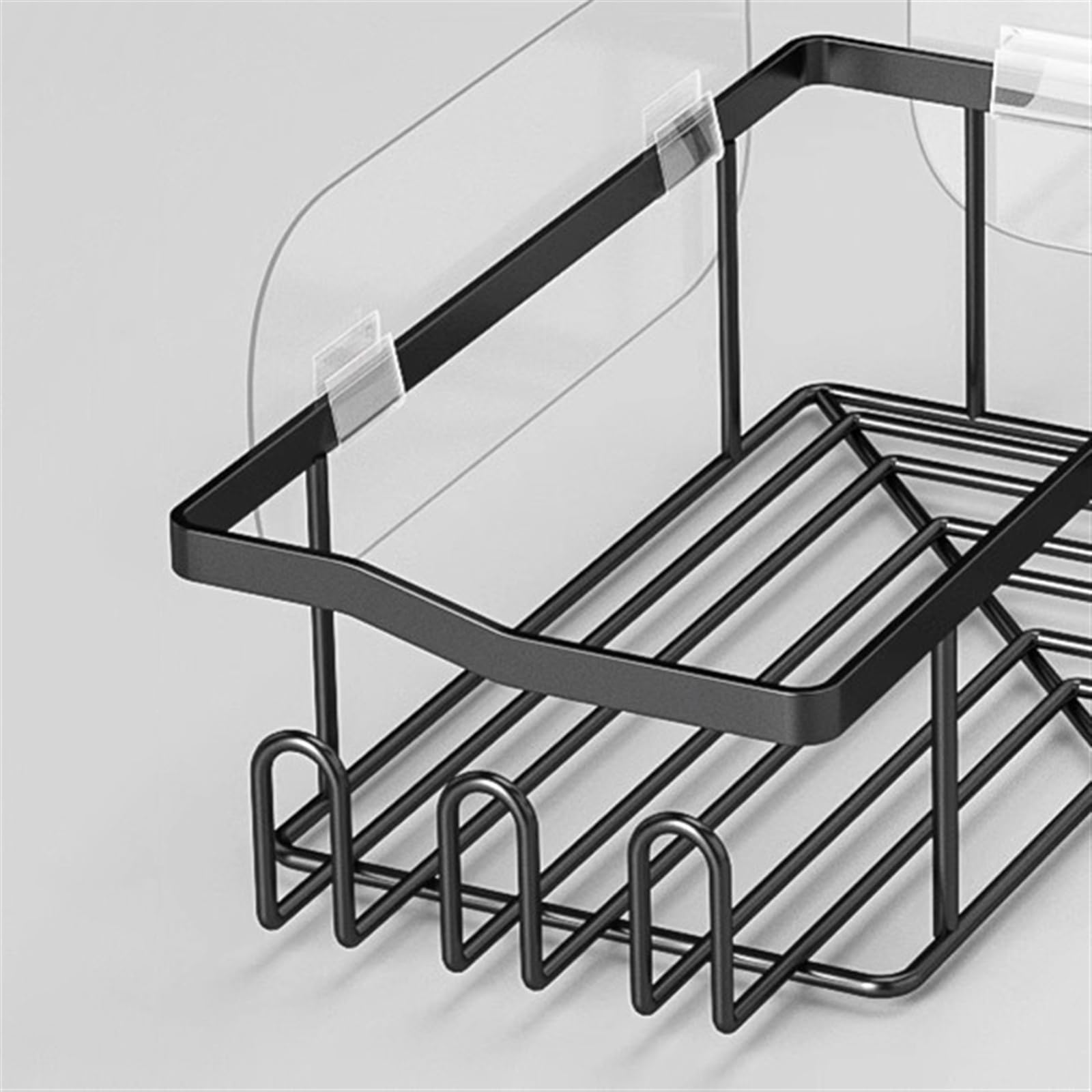 Estantes de baño Estantes de baño Organizador de ducha, Estante de ducha de alambre de acero inoxidable negro con ganchos, Estante de ducha de esquina sin perforaciones Estante organizador de baño Car
