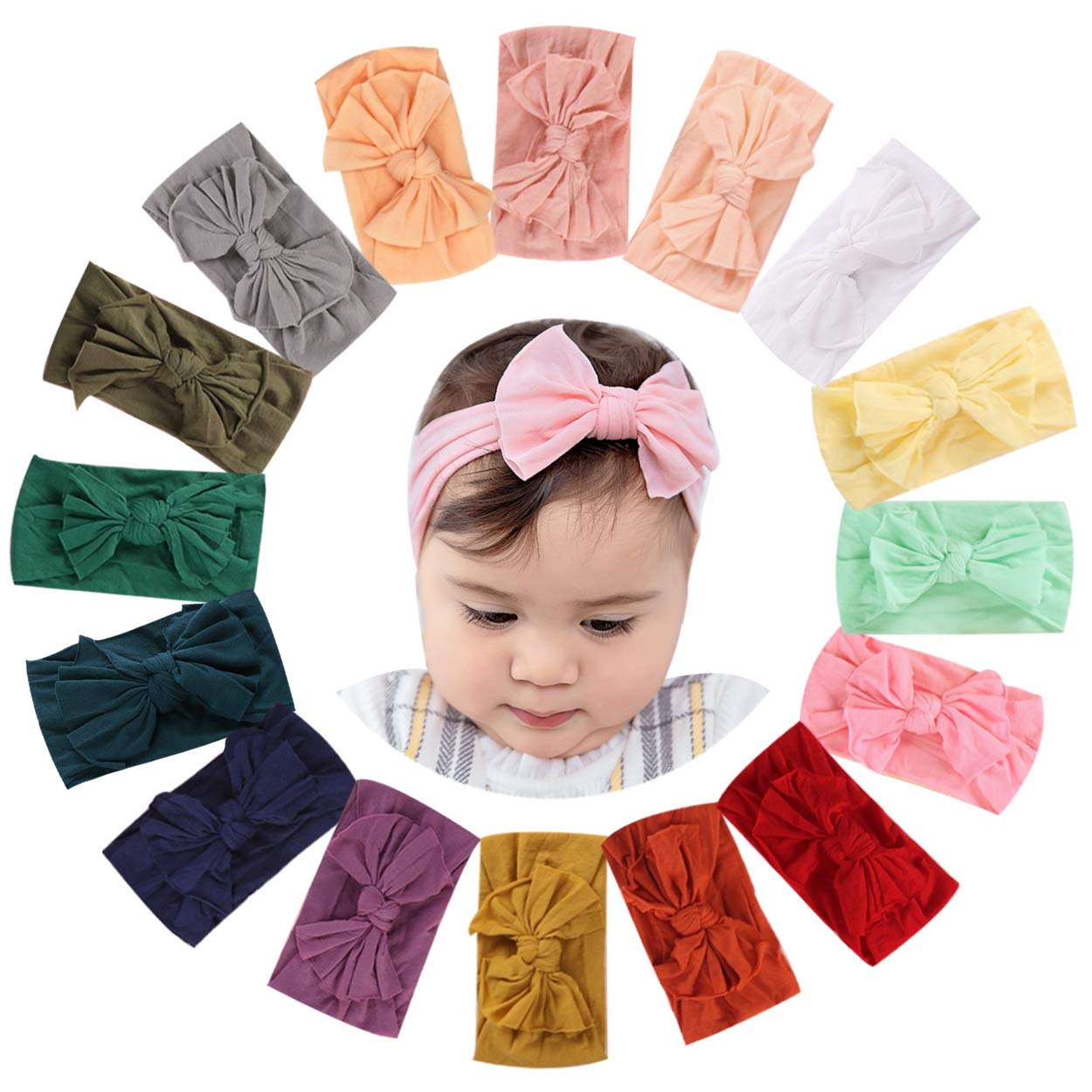 Molaquul 16PCS Baby Headbands with Baby Girls Bows Knotted Hairbands Stretchy Head