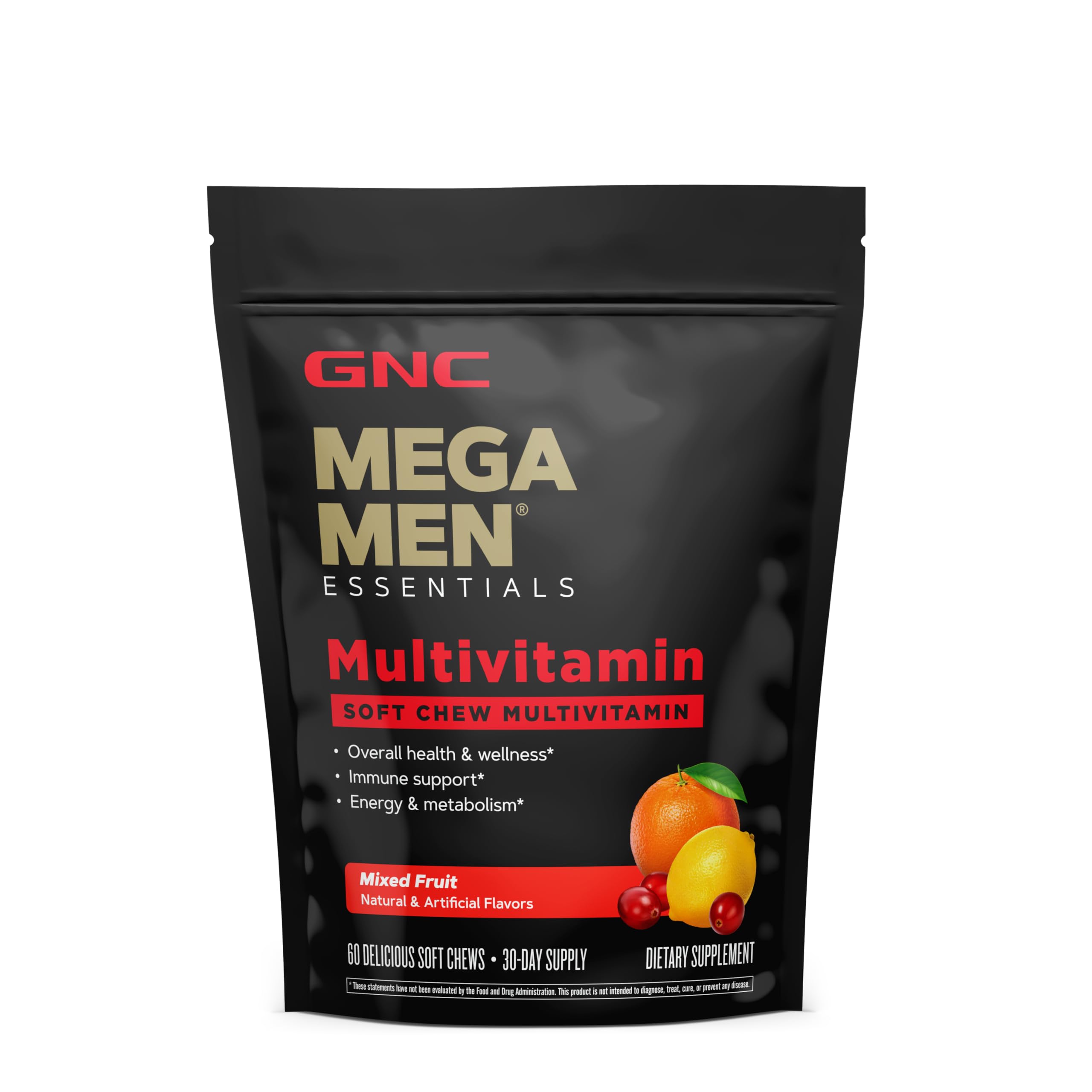 Mega Men Soft Chew Multivitamin | Energy & Metabolism Support | Gluten Free | Mixed Fruit | 60 Count