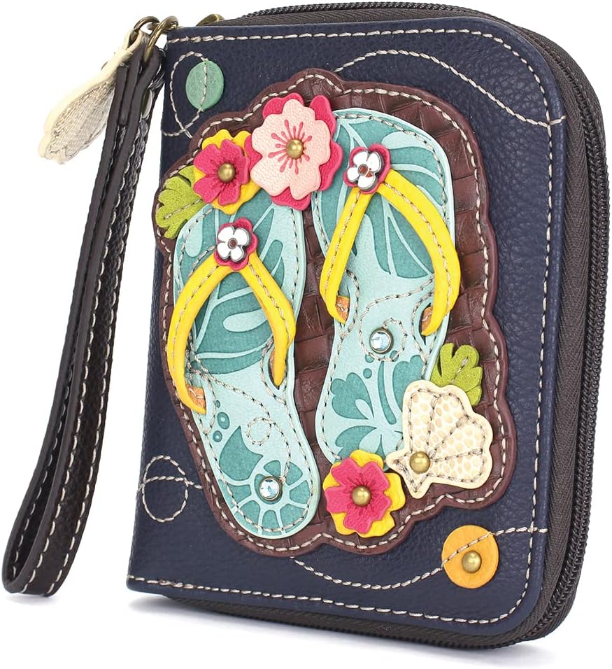 CHALA Zip Around Wallet, Wristlet, 8 Credit Card Slots, Sturdy Pu Leather - Flip Flop - Navy - Image 2