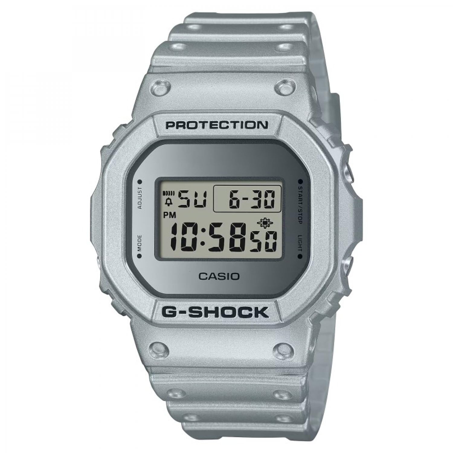 Casio Unisex 49.00mm Quartz Watch with Silver Digital dial and Silver Plastic/Resin Strap Strap DW-5600FF-8ER