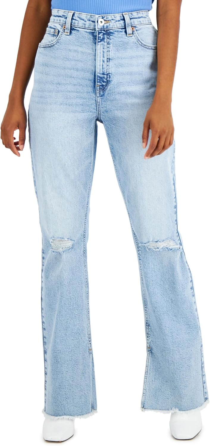 International Concepts Womens High Rise Distressed Slim Flared Jeans