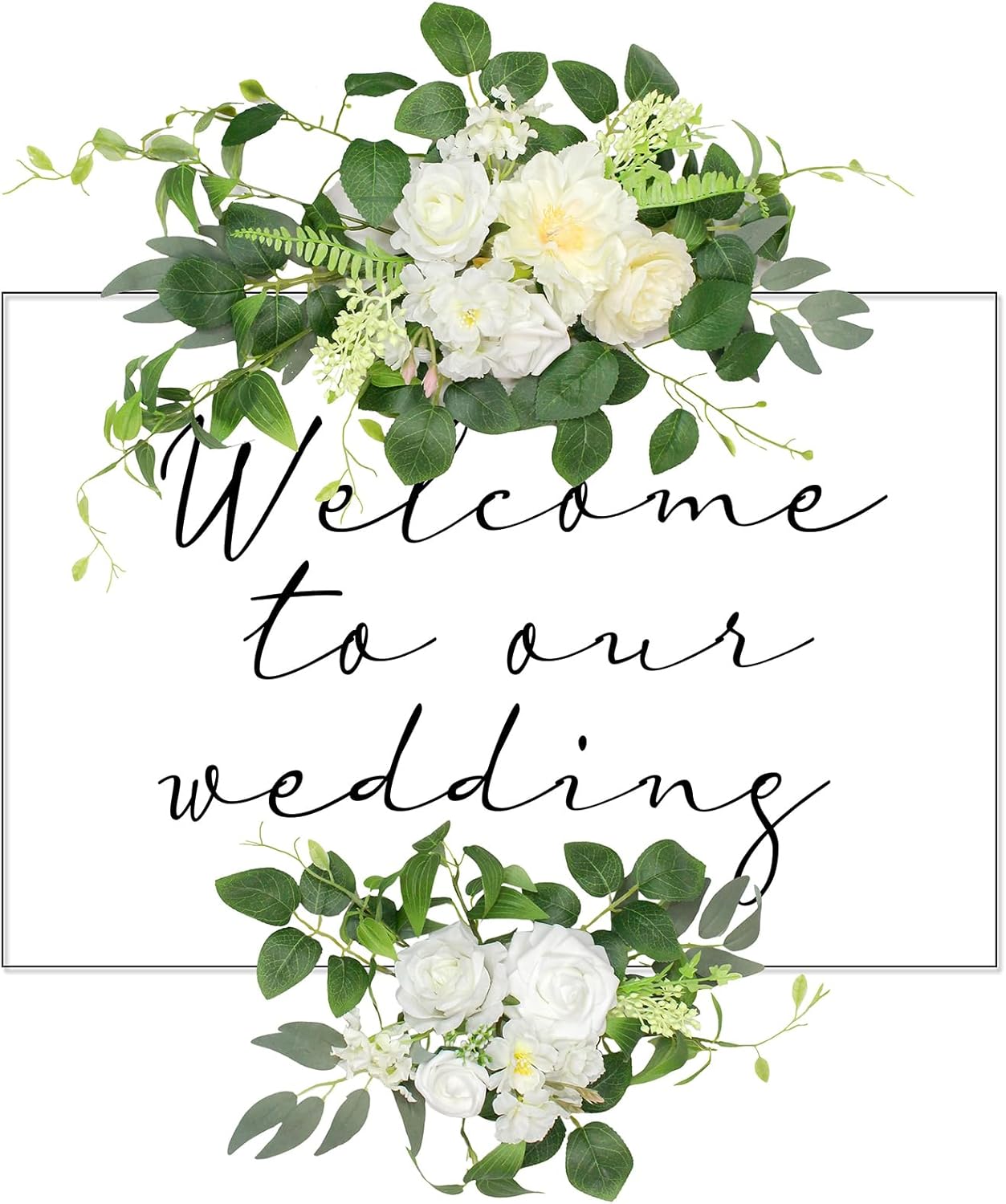 Wedding Arch Flowers Faux Flowers Set of 2 Flower Garland for Wedding Decorations for Reception and Wedding Welcome Sign (New White)