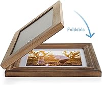 Vista 79 de Portarretratos de 5 x 7, doble bisagra horizontal de madera con marco de fotos plegable con frente de cristal real en grano de madera envejecido